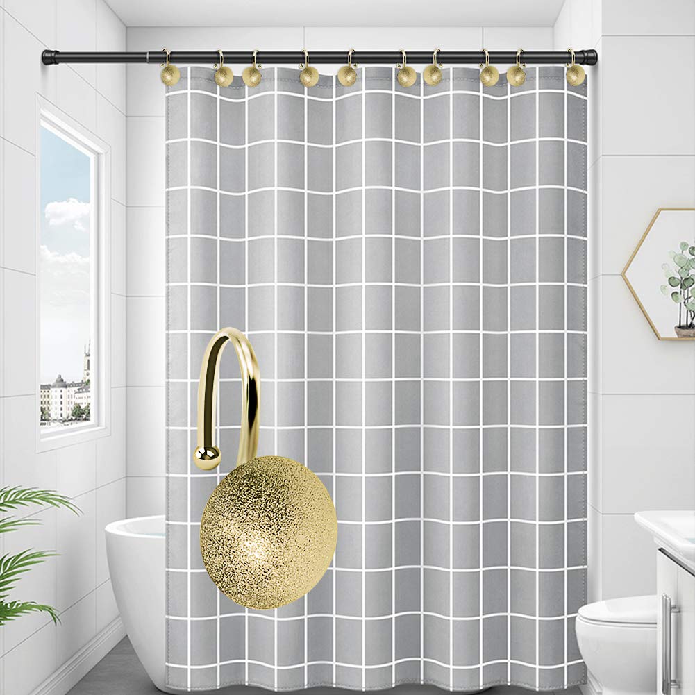 12 Pack Rust-Proof Gold Shower Curtain Hooks - Hemispherical Metal Bathroom Shower Rings for Windows & Bathtub, Durable Curtain Accessories Set (Perfect for Bathroom Decor & Home Upgrade)
