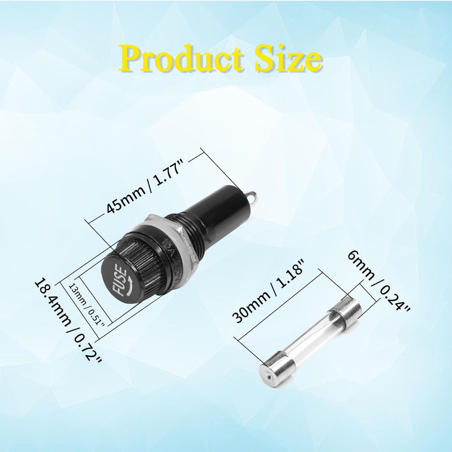 5Pcs 30A 250V 6x30mm Panel Mount Fuse Holder with Glass Fuse - Screw Cap Round Thread Fuse Tube Holder for Automotive, Marine & Electrical Equipment Protection