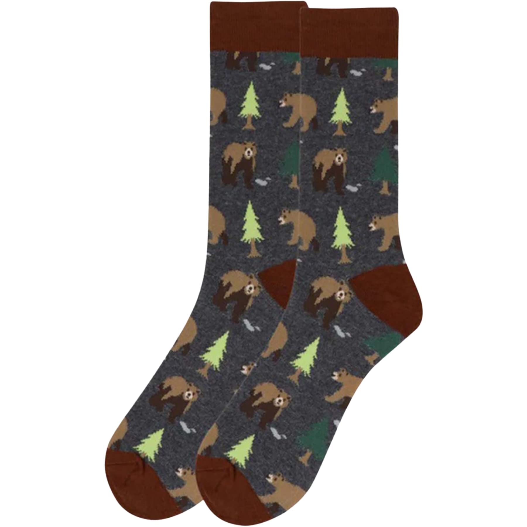 Men's Brown Bears Playing in the Woods Forest Pattern Crew Novelty Socks - Fun & Comfortable Casual Socks for Hiking, Outdoor Activities & Gifts