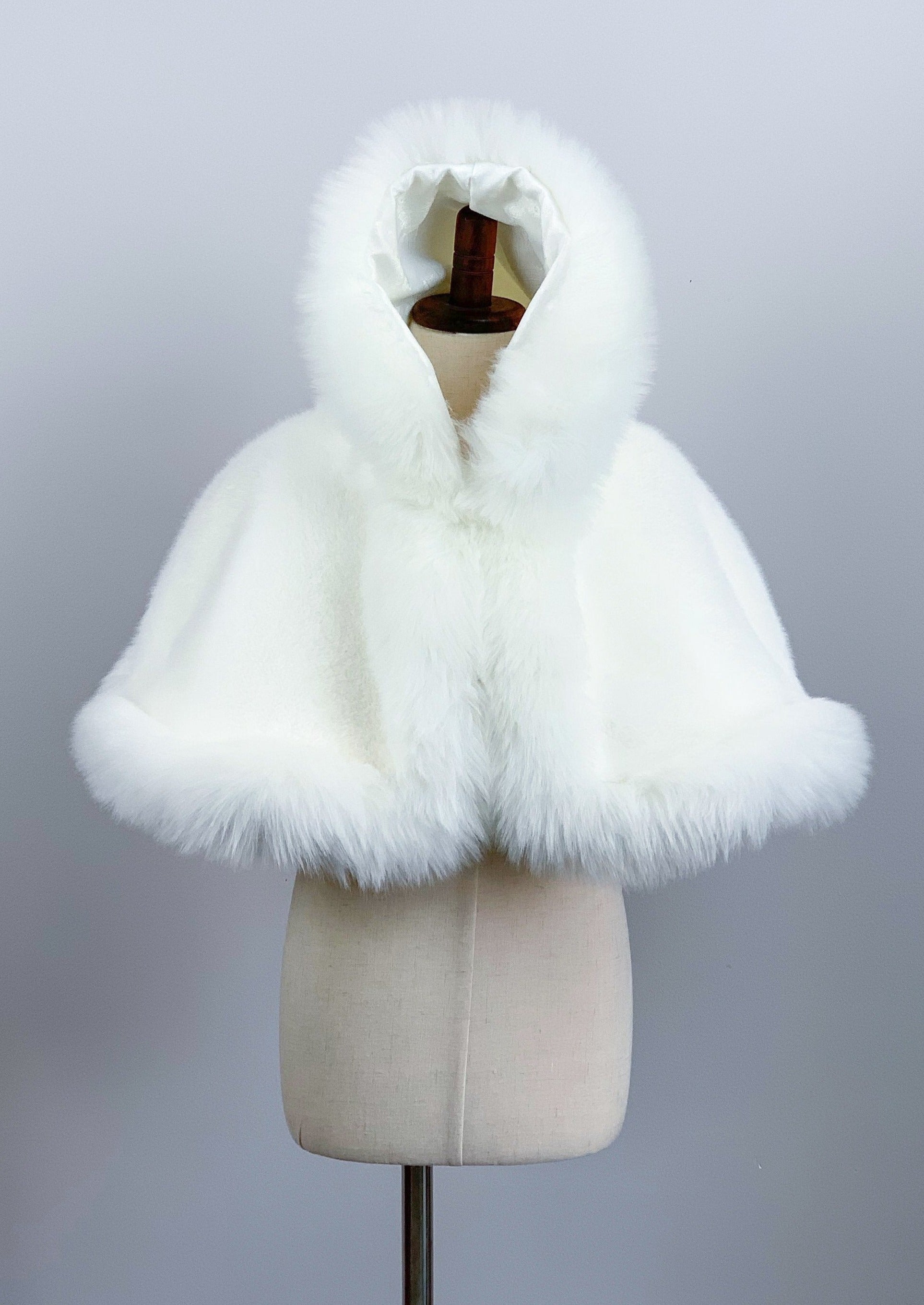 Ivory White Faux Fur Flower Girl Cape Shawl Stole Coat for Weddings - Amy Wht01 - Perfect for Bridal Party, Pageants & Winter Fashion Accessories