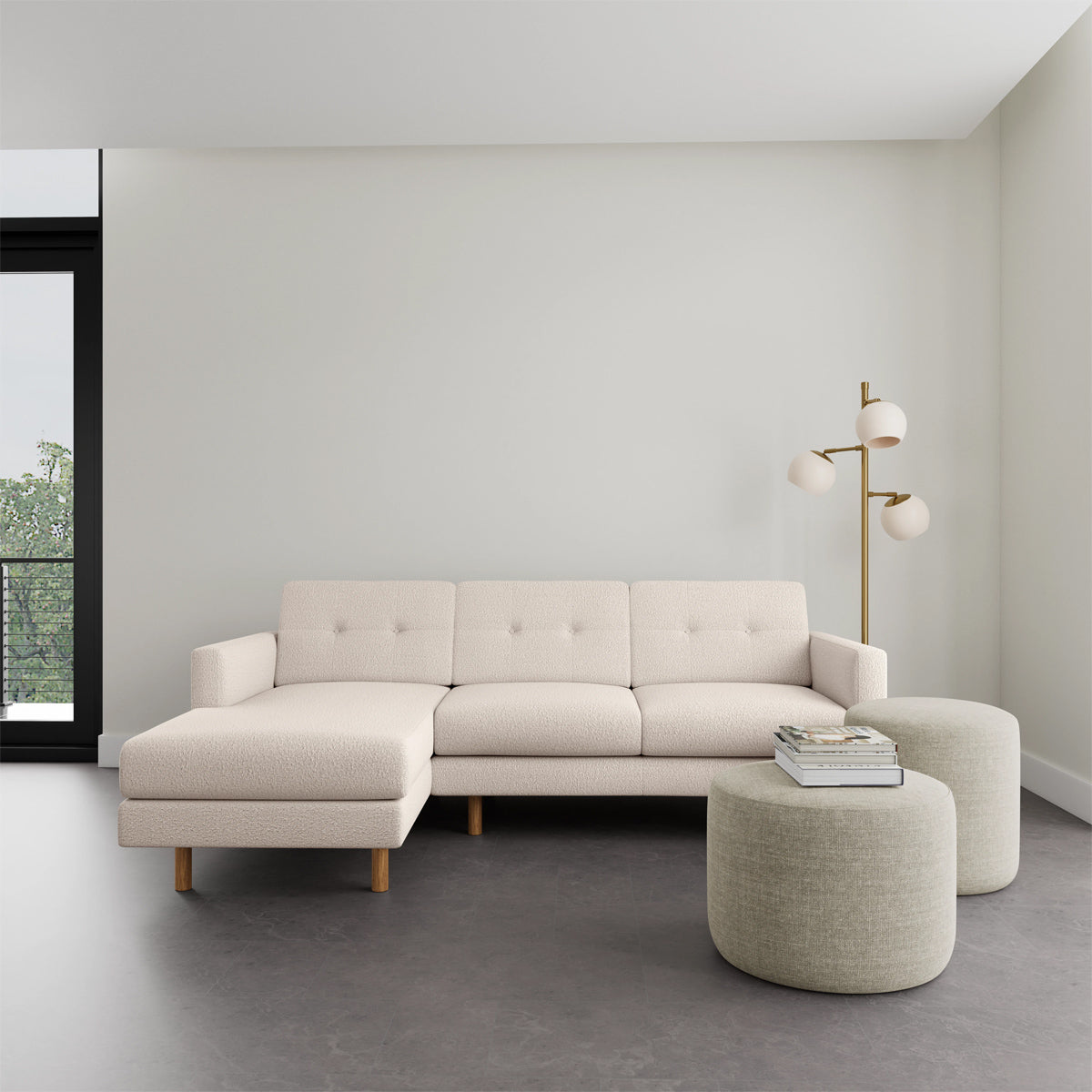 Conrad Boucle Left Chaise Sofa - Modern Upholstered Sectional Couch for Living Room, Lounge & Home Decor