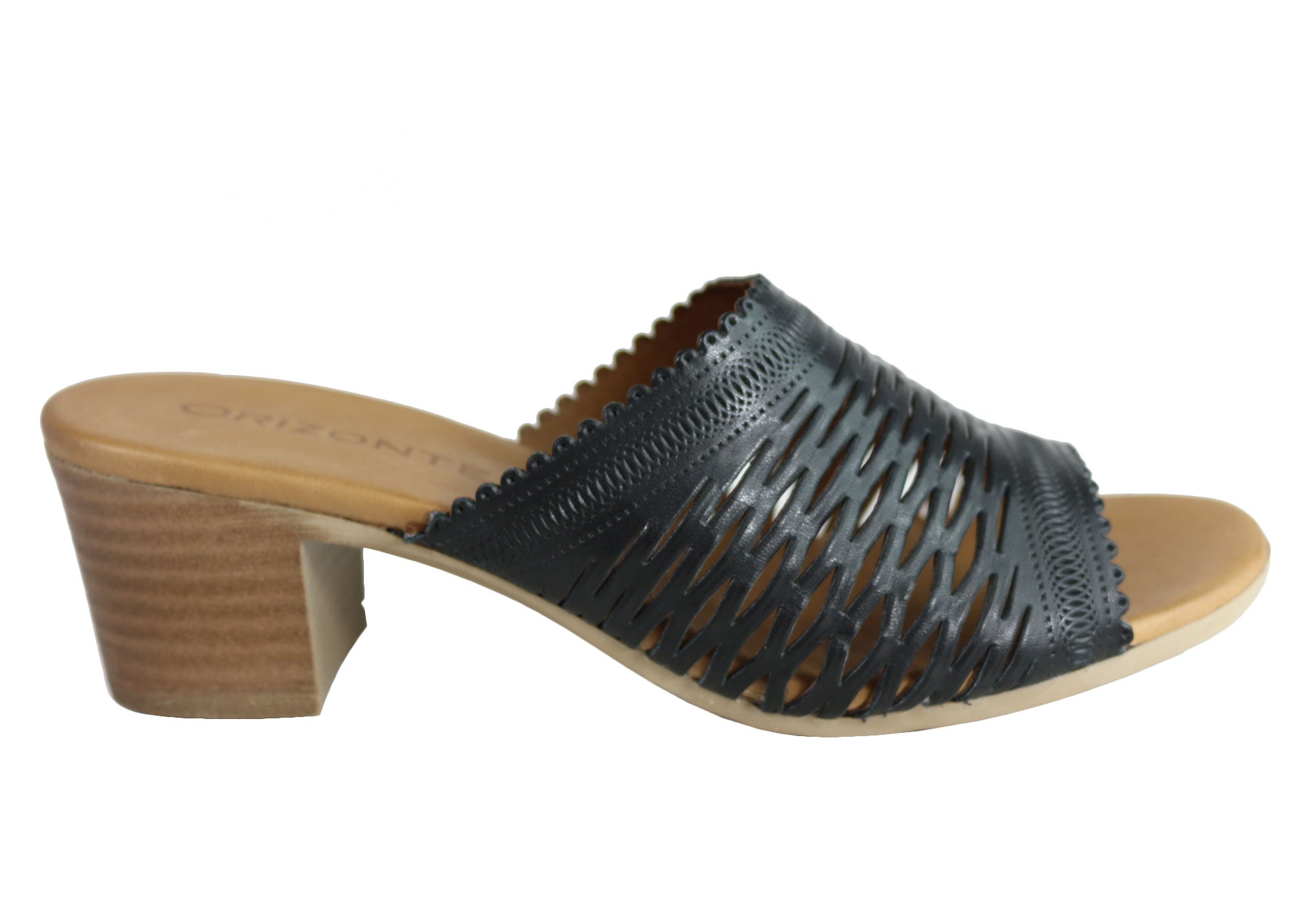 Orizonte Jilly Women's European Leather Mid Heel Comfort Slides Sandals - Stylish & Comfortable Summer Shoes for Walking, Travel & Casual Outings