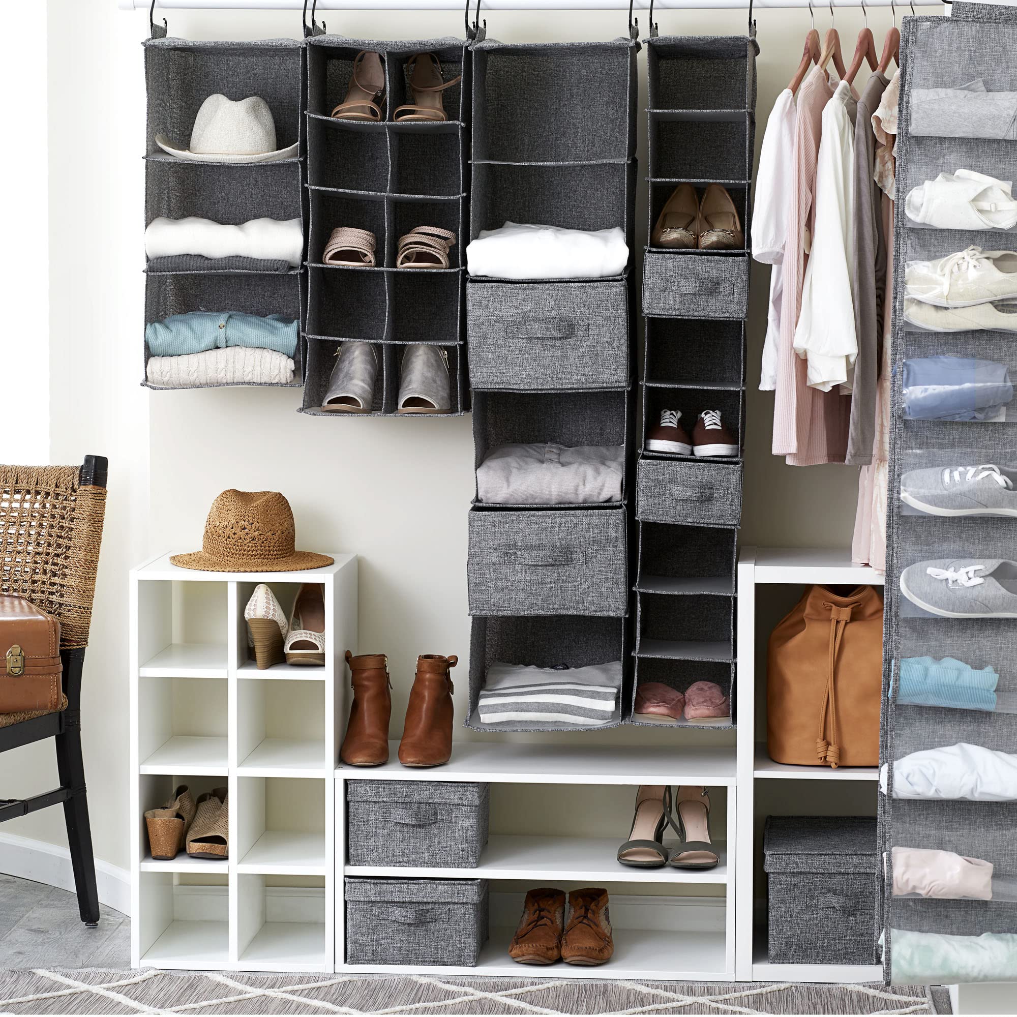 10-Pocket Hanging Shoe Organizer with Hooks - Space Saving Closet Storage for Shoes, Accessories & More - Perfect for Bedroom, Closet, Dorm or Entryway Organization