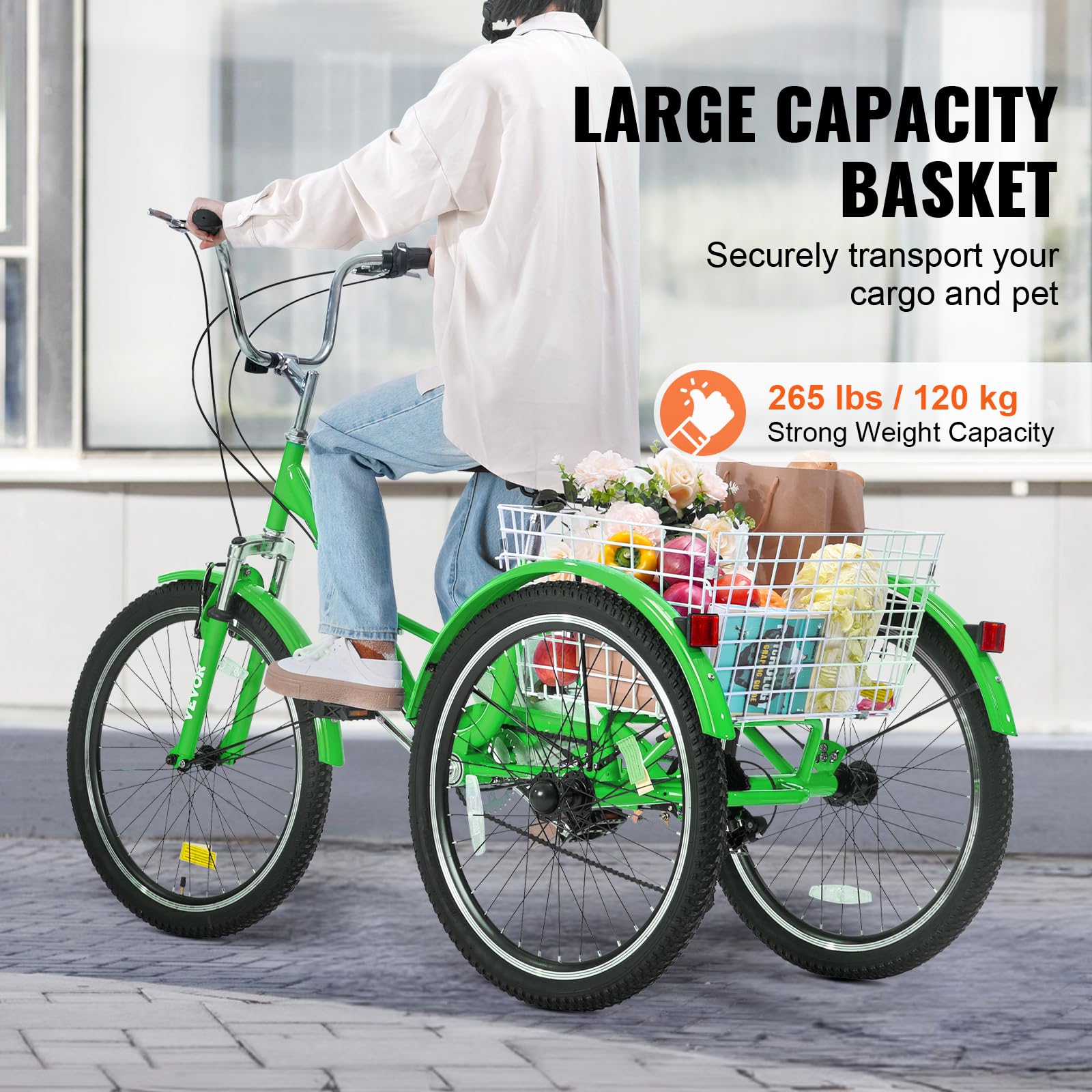 VEVOR Folding Adult Tricycle - 3 Wheel Cruiser Bike with Large Basket & Adjustable Seat - Foldable Trikes for Women, Men & Seniors - Perfect for Shopping, Picnics & Outdoor Recreation