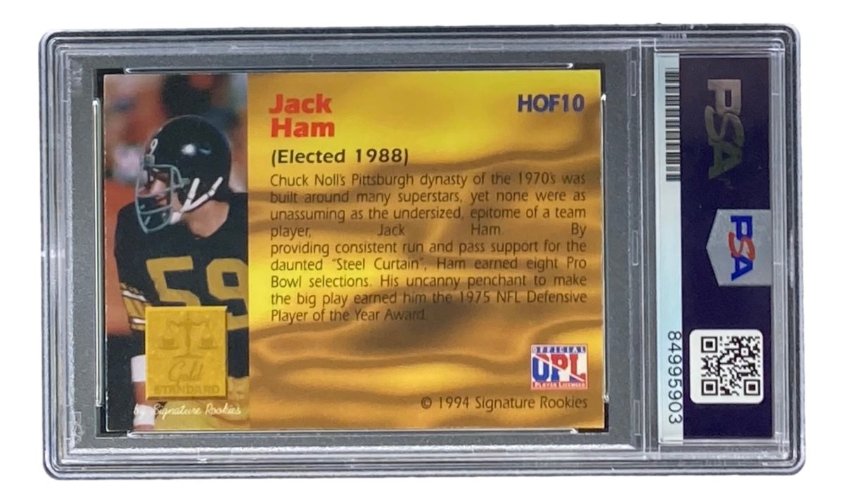 Jack Ham Signed 1994 Sig Rookies Gold Standard #HOF10 Trading Card PSA/DNA Gem MT 10 - Authentic NFL Collectible for Sports Memorabilia Fans and Display