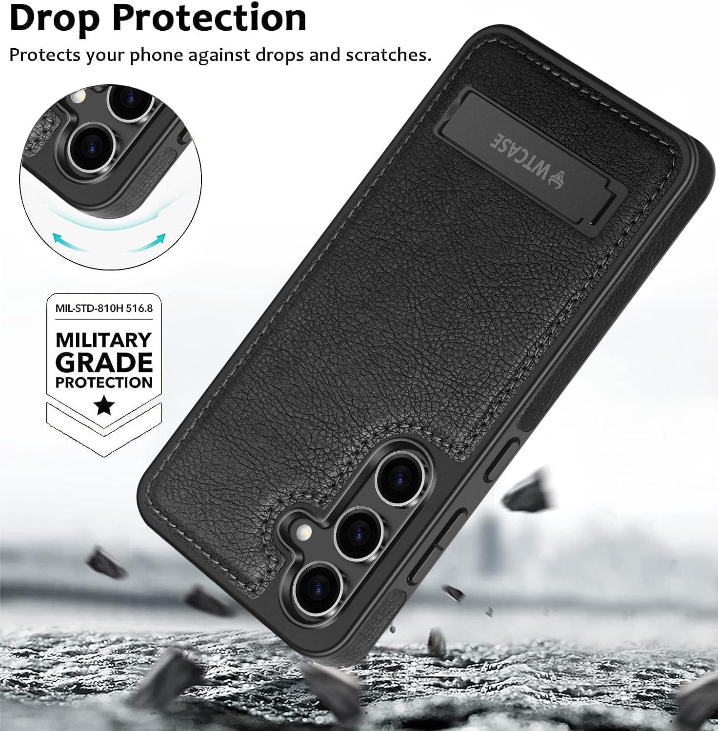 Premium Leather Case for Galaxy S24 with Stand - Slim Protective Cover for Men & Women | Perfect for Work & Travel (Black)