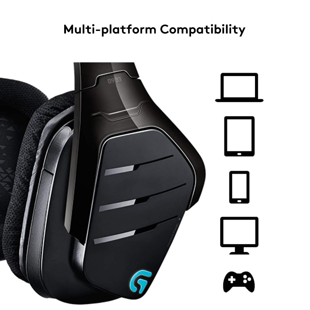 Logitech G933 Wireless Gaming Headset with 7.1 Surround Sound - 981-000599 | Noise Cancelling Mic, RGB Lighting, 15-Hour Battery for PC, PS4, Xbox - Perfect for FPS, Streaming & Esports