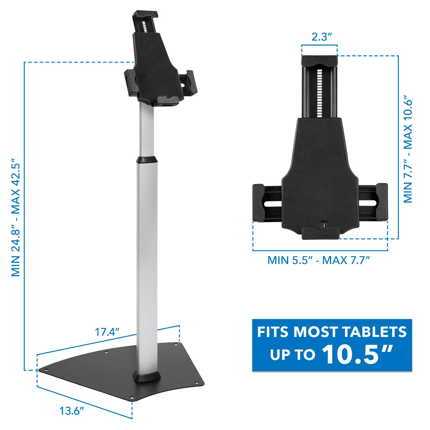Mount-It! Universal Anti-Theft Tablet Floor Stand - Adjustable Height Kiosk Stand with Locking Mount for iPad, Galaxy Tab, Surface Go & 7.9