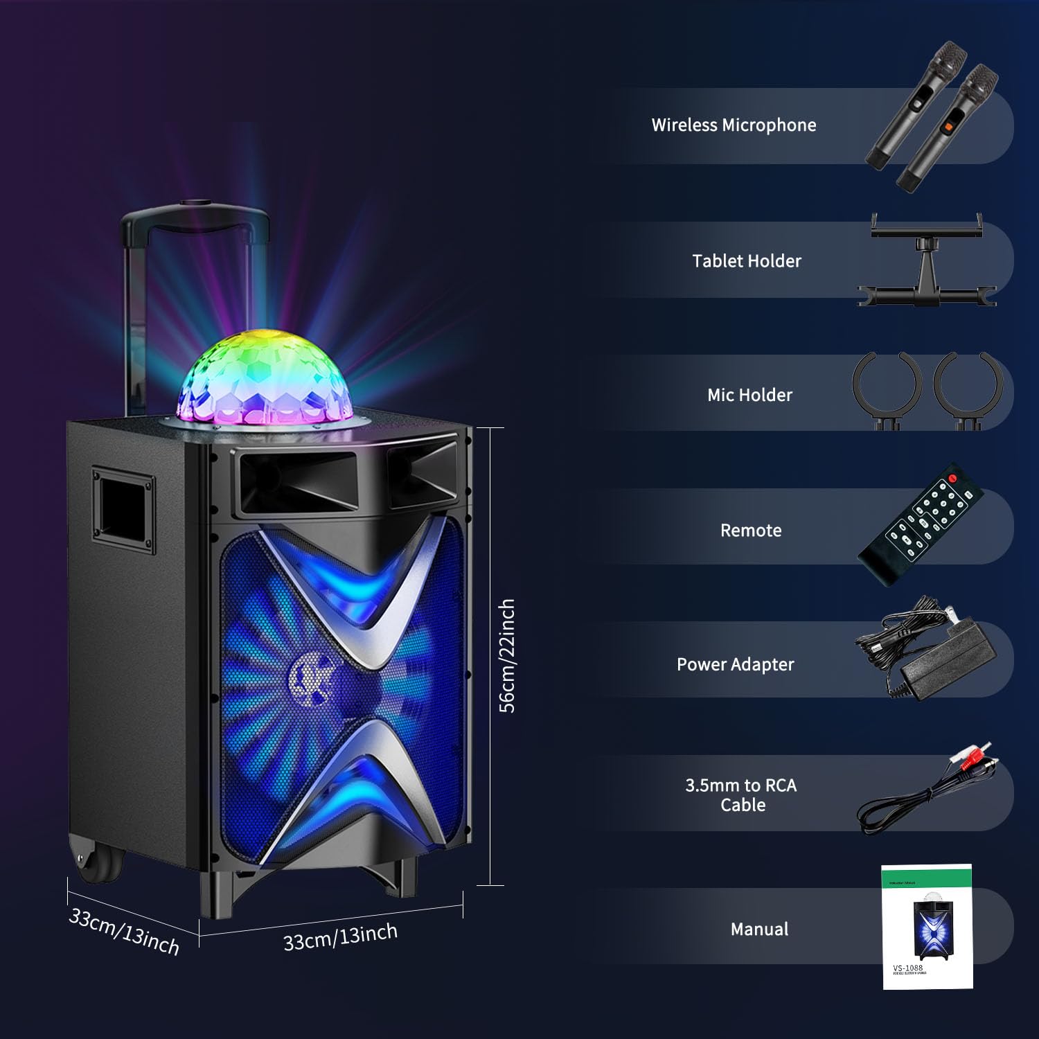VeGue VS-1088 Karaoke Machine with Bluetooth, 2 Wireless Mics & 10