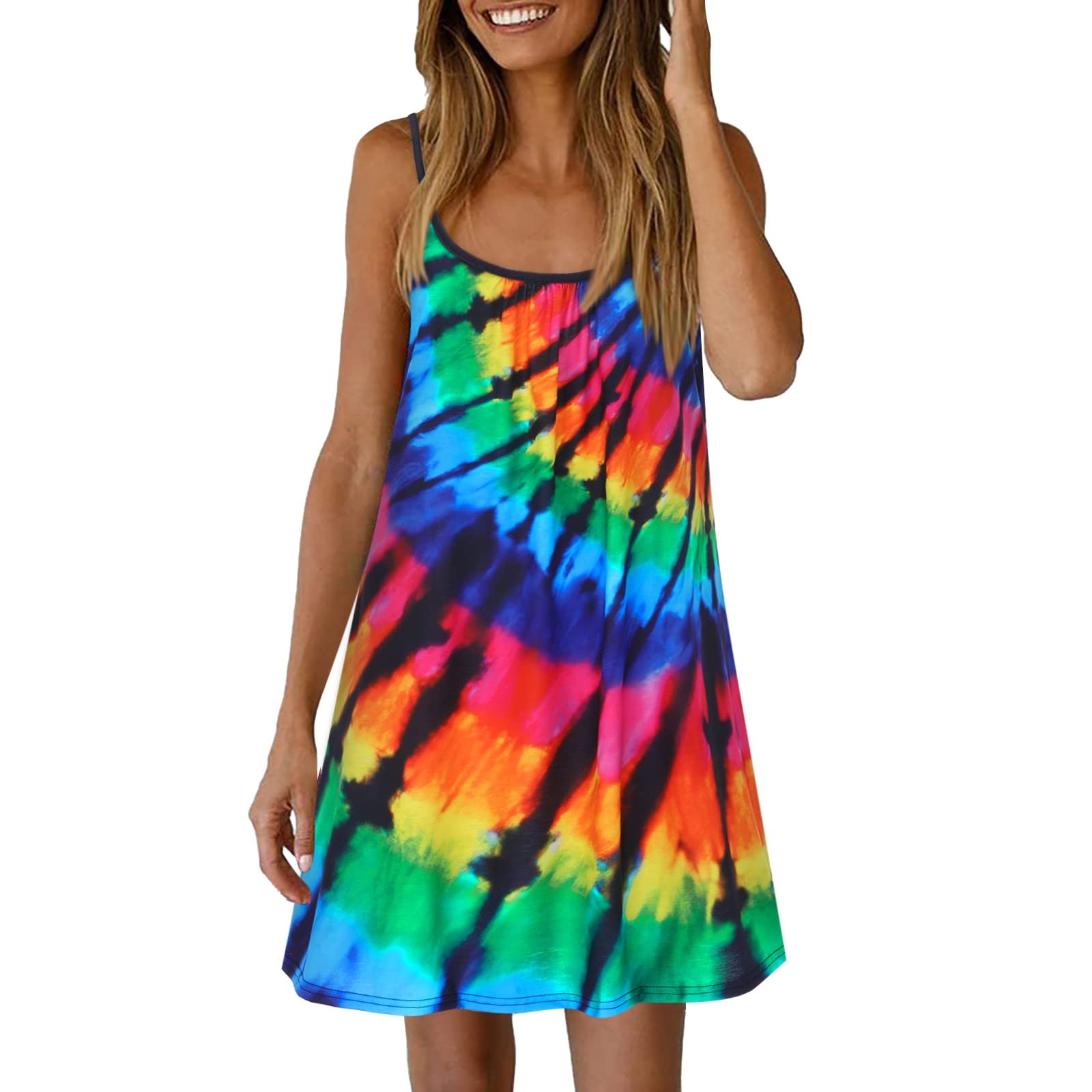 Women's Short Sleeve Summer Dress - Casual Boho Printed Spaghetti Strap Sundress, Beach Swing Mini Dress for Women (Sizes S-XL) | Perfect for Beach Vacations, Pool Parties & Summer Outings