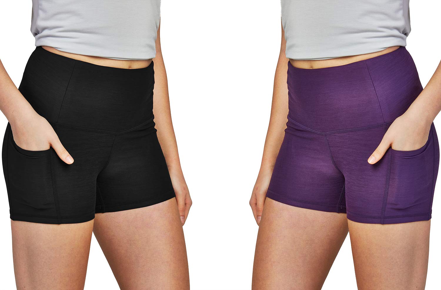 DEVOPS Women's High Waist Yoga Shorts 2-Pack - Workout Running Exercise Shorts with Side Pockets for Gym, Fitness & Lounge Wear