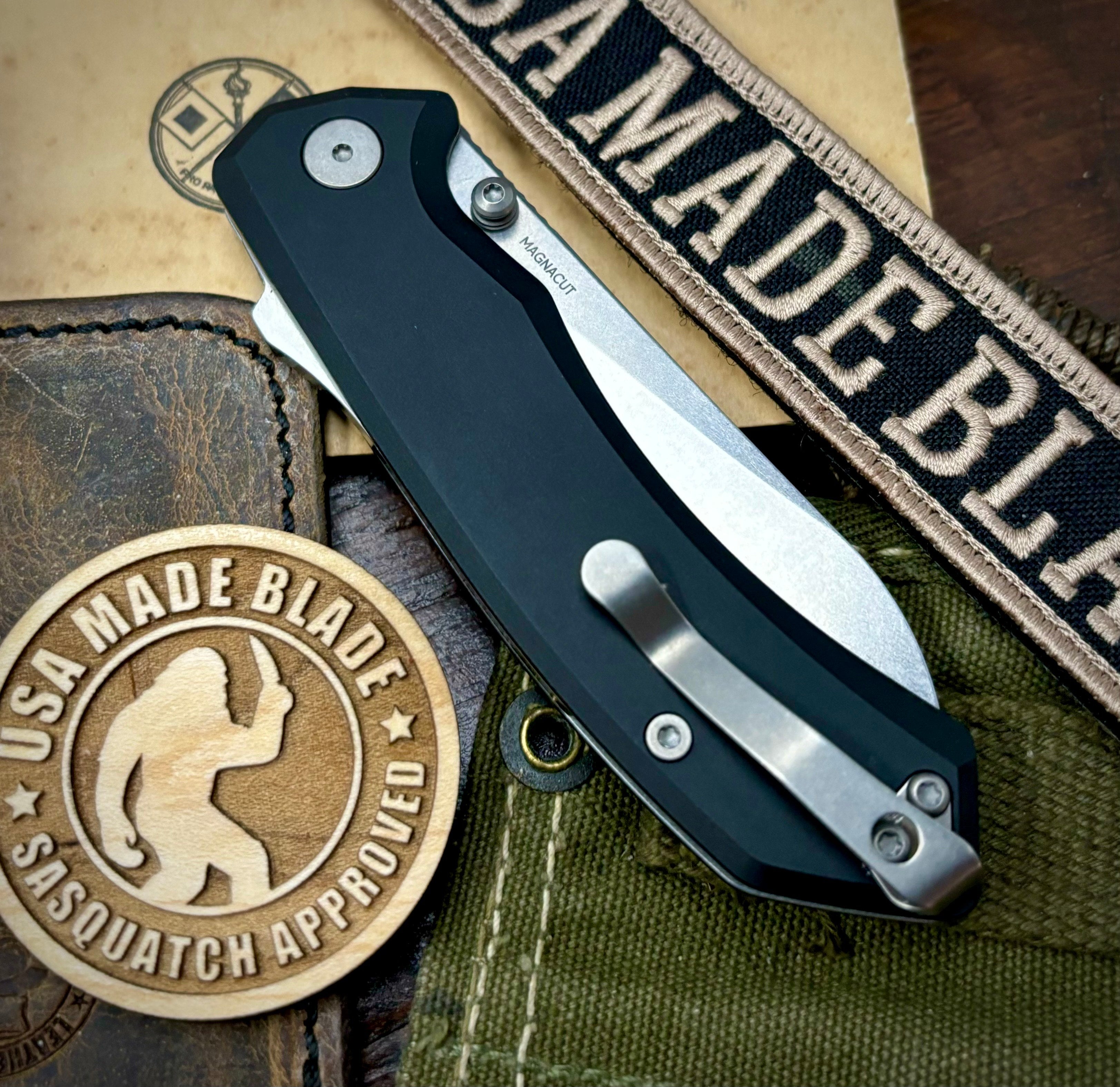 Tactile Knife Co. Chupacabra Folding Knife - Tumbled MagnaCut Blade, Black Aluminum Scales, Titanium Hardware & Lynch Clip - EDC, Outdoor, Camping, Survival Gear
