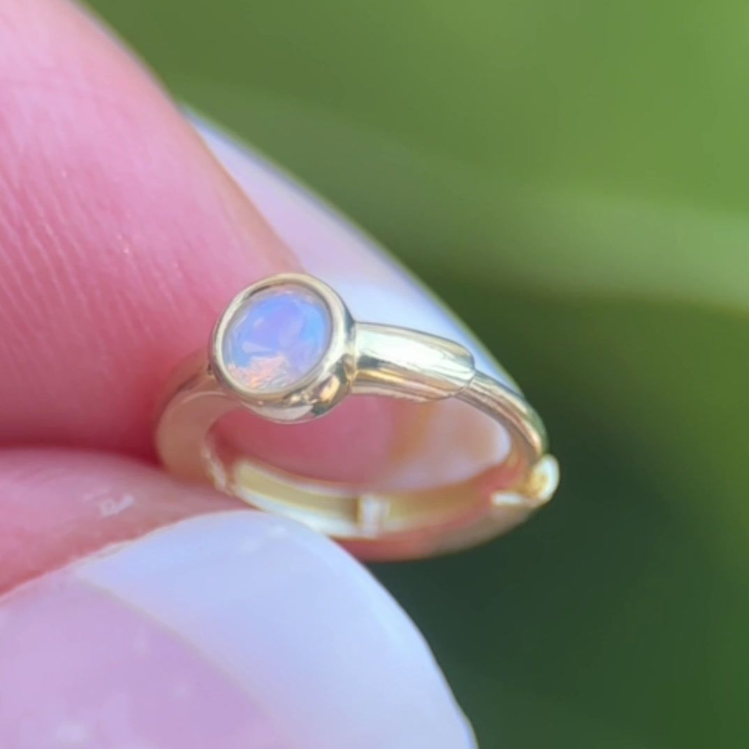 14K Yellow Gold Opal Huggie Earrings - Bezel Set for Secure Fit | Perfect for Everyday Wear, Gifts & Special Occasions