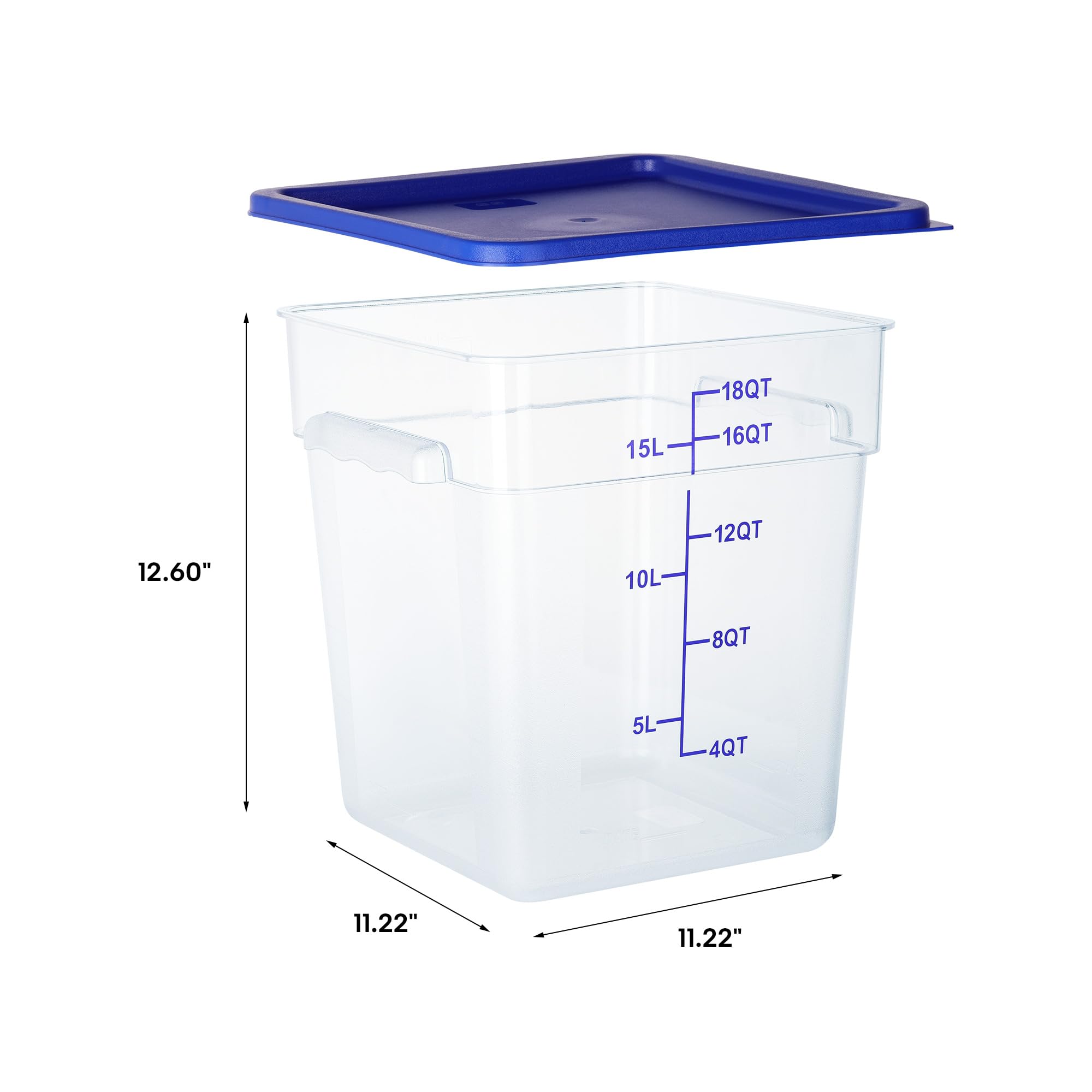 4 Pack 18QT Square Clear Polycarbonate Food Storage Containers with Lids & Measurement Scales - Commercial Grade, BPA-Free, Stackable for Kitchen, Restaurant, Meal Prep & Bulk Food Organization