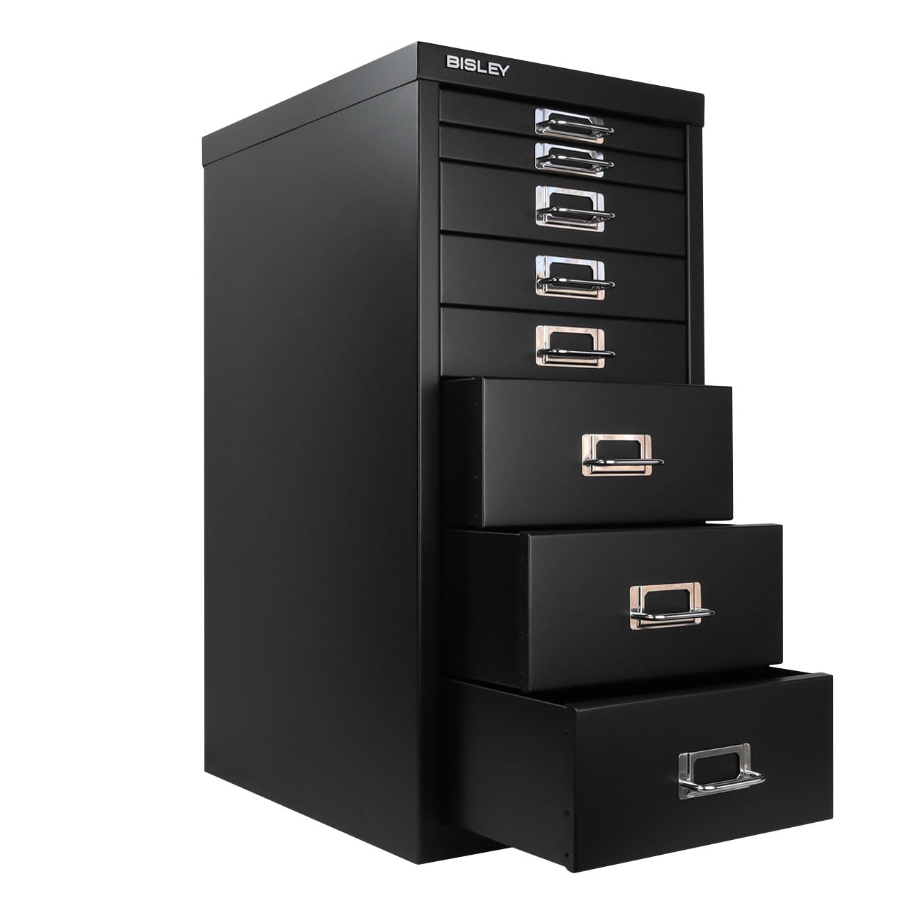 Bisley MD8-BK 8-Drawer Black Steel Under Desk Storage Cabinet - Compact File Organizer for Office, Home & Workspace - Perfect for Documents, Supplies & Stationery