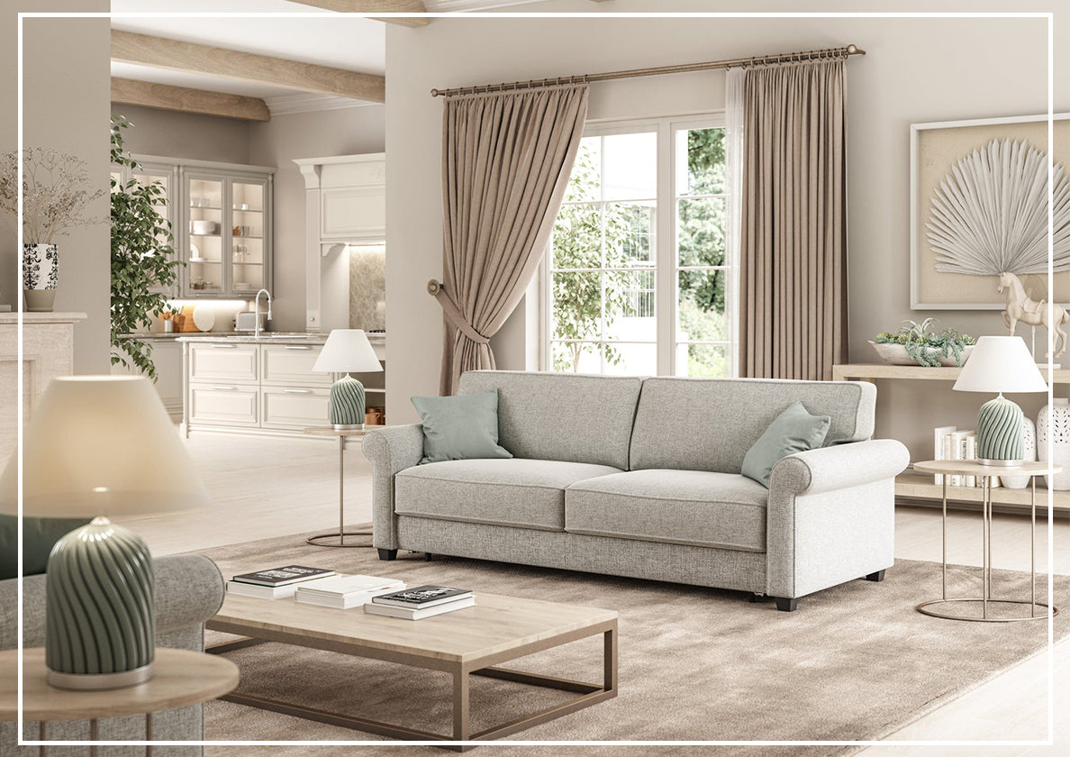 Luonto Casey Fabric Sofa Sleeper - Convertible Sleeper Sofa Bed with Walnut Legs in Multiple Sizes (Queen, Full, Twin) - Perfect for Small Apartments, Guest Rooms & Home Offices