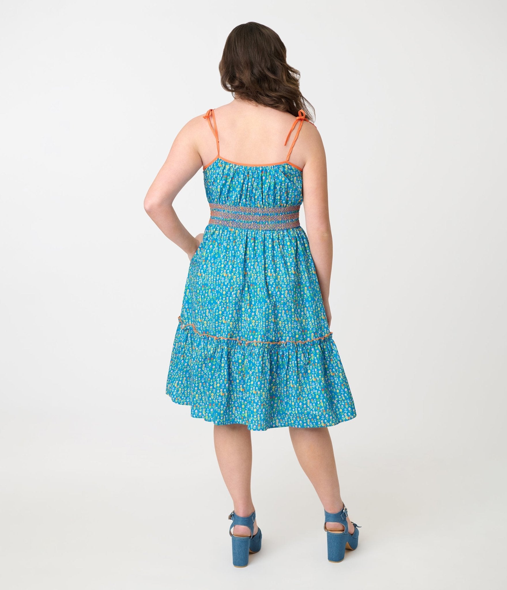 Smak Parlour Blue Ditsy Floral Tiered Cotton Flare Dress - Women's Boho Summer Maxi Dress for Beach, Vacation & Casual Outings