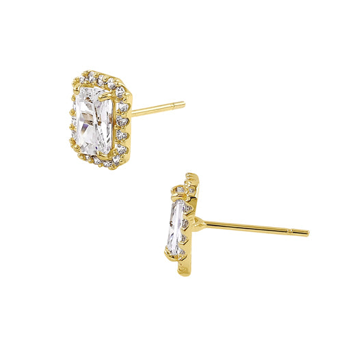 14K Yellow Gold Radiant Halo CZ Stud Earrings for Women - Sparkling Cubic Zirconia Jewelry Gift for Anniversary, Birthday & Special Occasions