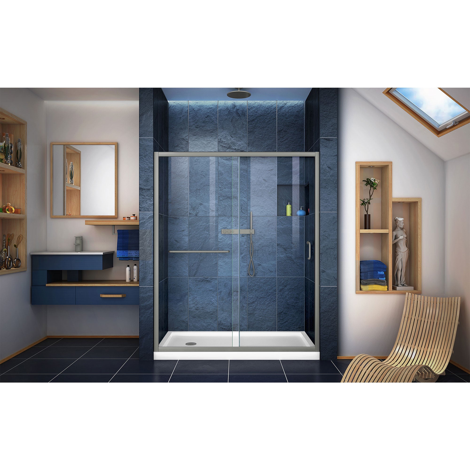 DreamLine Infinity Z 30x60x74.75 Inch Semi-Frameless Sliding Shower Door with SlimLine Base Kit - Clear Glass - Perfect for Modern Bathroom Renovations & Spa-Like Showers