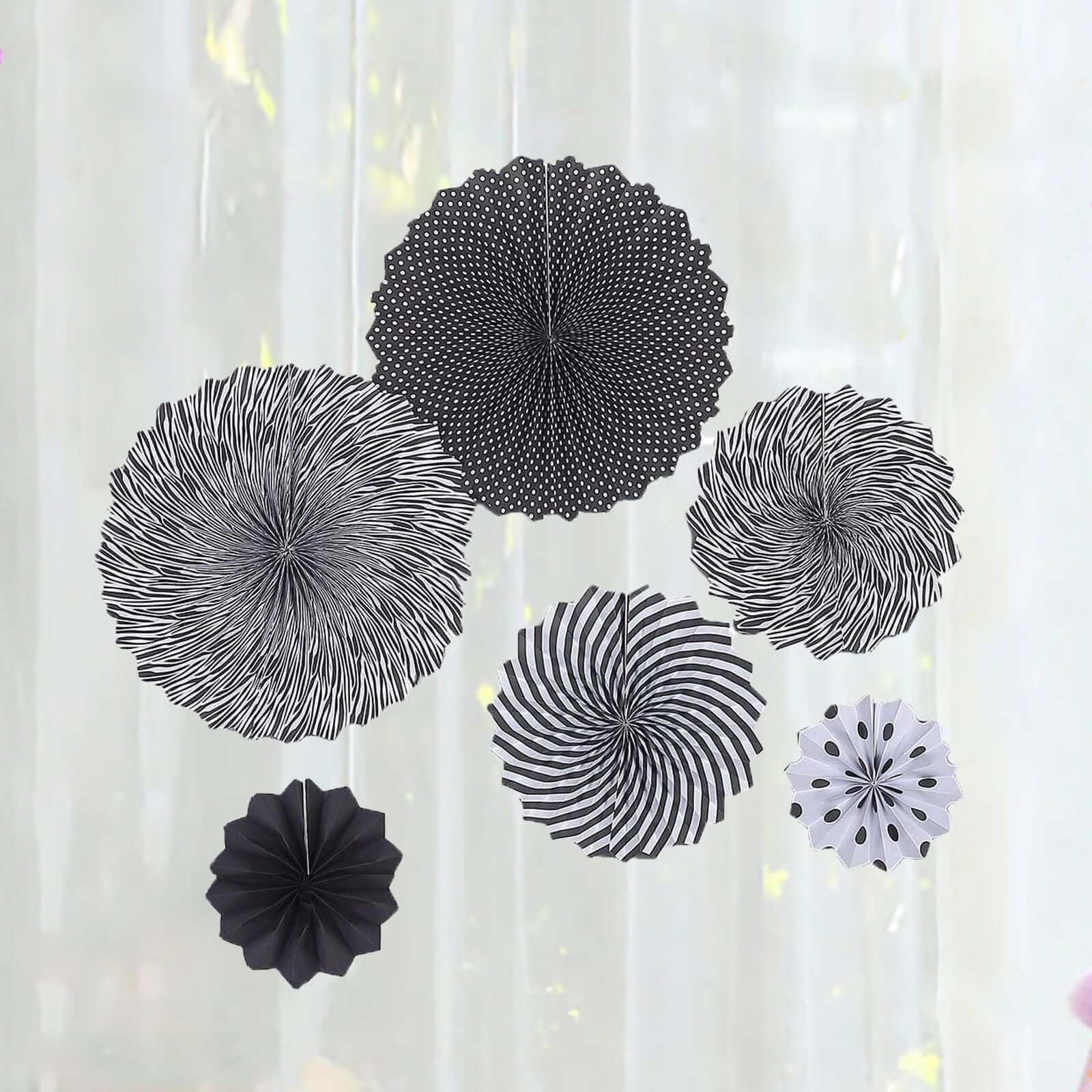 Efavormart 6-Pack Black & White Paper Fan Decorations - 8