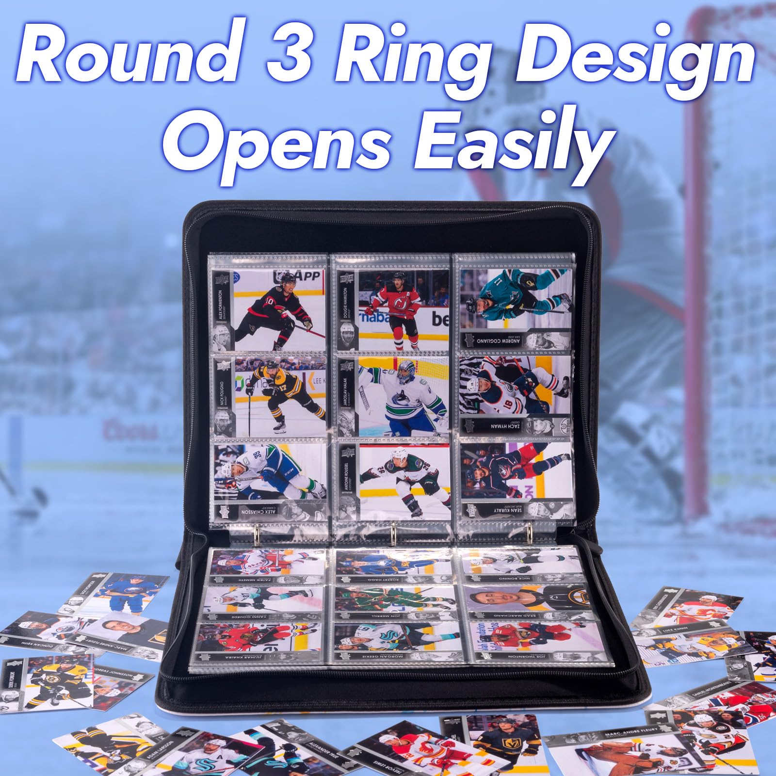 MewVeer 900-Capacity Hockey Card Binder - 9 Pocket Trading Card Album with Protective Sleeves | Premium Sports Card Storage for Collectors | Perfect for Organizing NHL, MLB & Pokemon Cards at Home or Tournaments