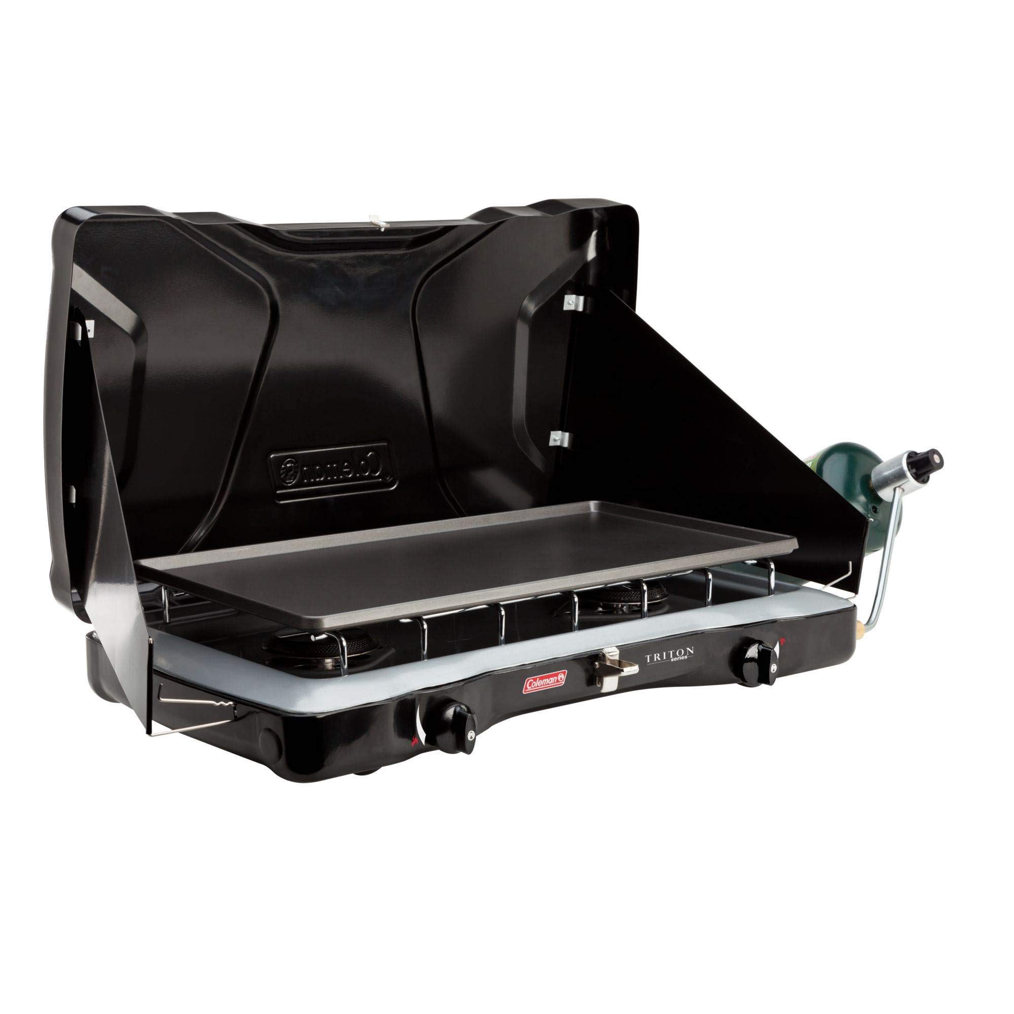 Coleman Triton 2-Burner Propane Camping Stove - Portable Outdoor Grill with Adjustable Flame, Wind Protection & 22,000 BTU for Camping, Tailgating, BBQ, Picnics & Backpacking - Perfect for Family Camping Trips & Outdoor Cooking Adventures