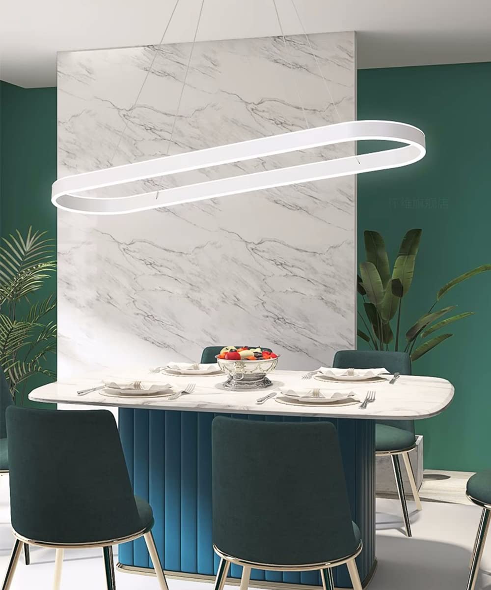 Modern Gold LED Dimmable Pendant Lamp - Circular Chandelier for Dining Table & Kitchen Island with Remote Control, High Translucent Acrylic Linear Hanging Light for Living Room, Bedroom, Restaurant (White) - Perfect for Home Decor, Dining Areas and Commercial Spaces