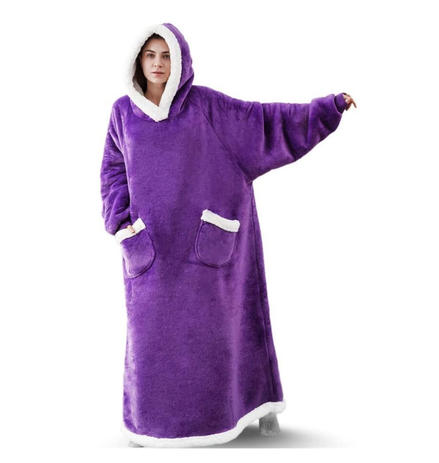 ZZSRJ Extra Long Wearable Blanket with Sleeves - Winter Hoodie Sweatshirt for Women & Men - Oversized Fleece Pullover TV Blanket (Blue, 150x200cm) - Perfect for Movie Nights, Gaming & Cozy Winter Lounging