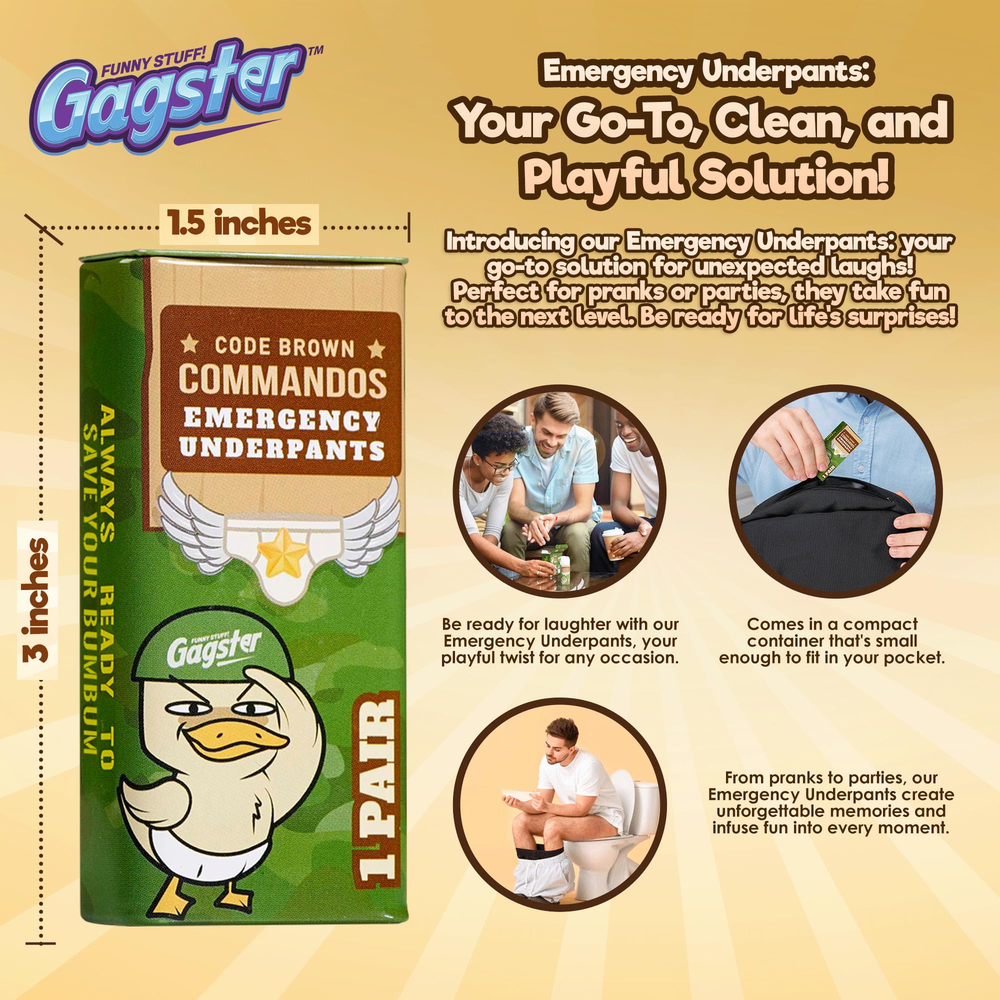 Gagster Emergency Underpants in A Can - 3 Pairs Disposable Travel Underwear in Compact Container | Funny White Elephant Gift for Men, Secret Santa, Birthday & Office Exchange | Perfect for Camping, Road Trips & Emergency Situations
