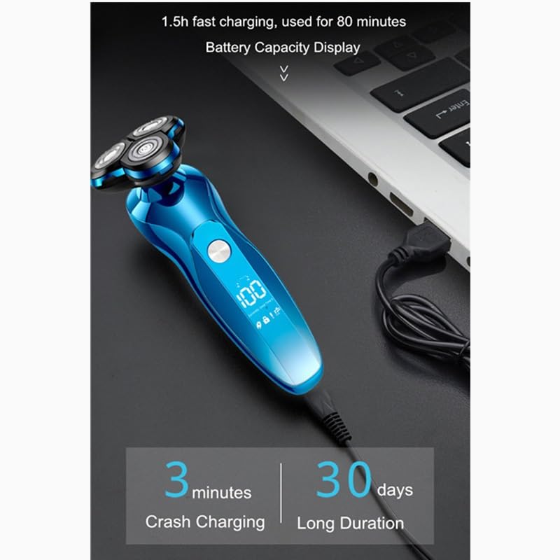 Professional Electric Head Shaver for Men - Rechargeable Rotary Shaver & Beard Trimmer with LCD Display, Waterproof Hair Clipper (Model ZN3013-2) - Perfect for Bald Head Shaving, Beard Grooming & Travel Use