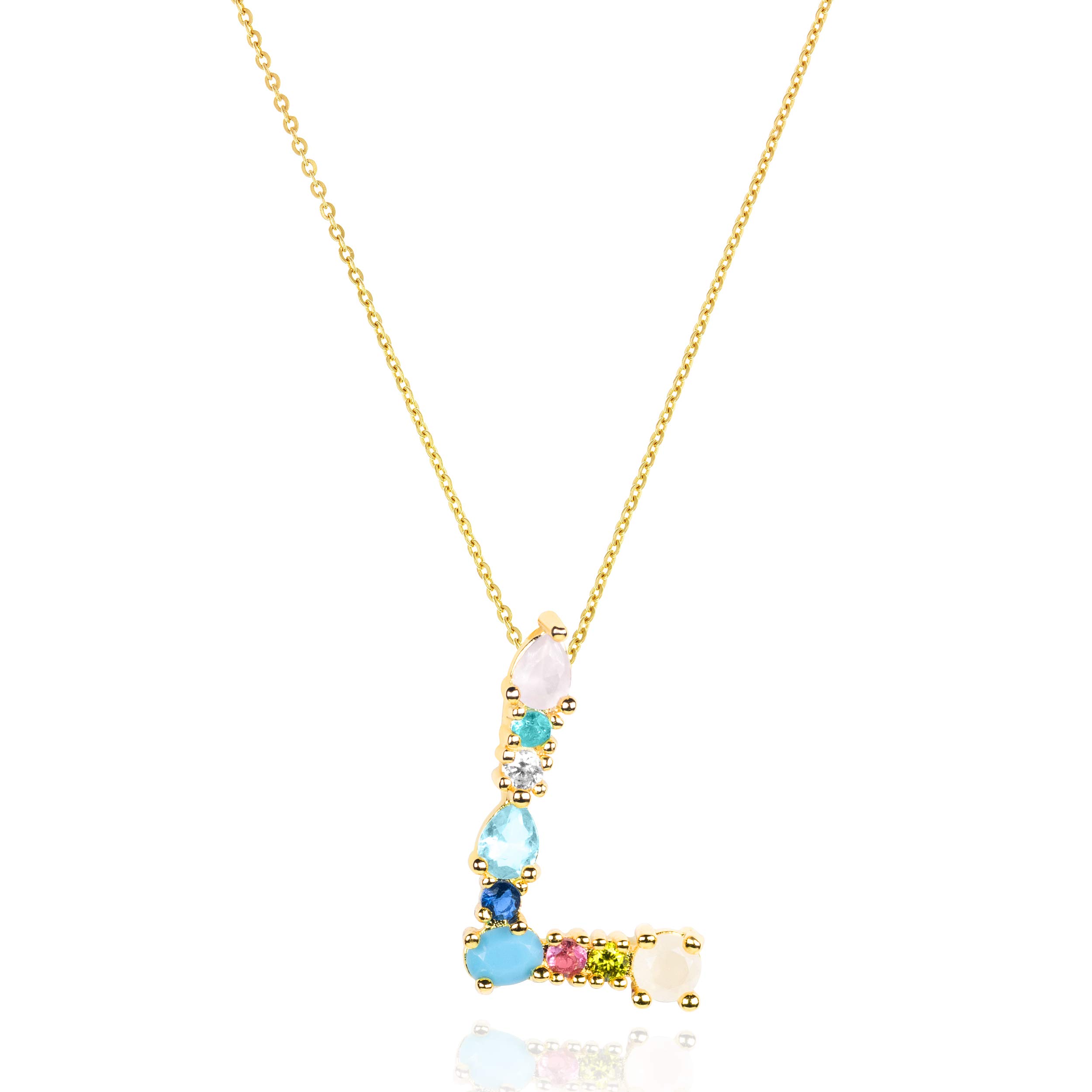 LAVLA Women's Dainty Initial Necklace - 18K Gold Plated Cubic Zirconia Letter Pendant with Colorful Crystals | Personalized Name Jewelry Gift for Her | Perfect for Birthdays, Anniversaries & Everyday Elegance