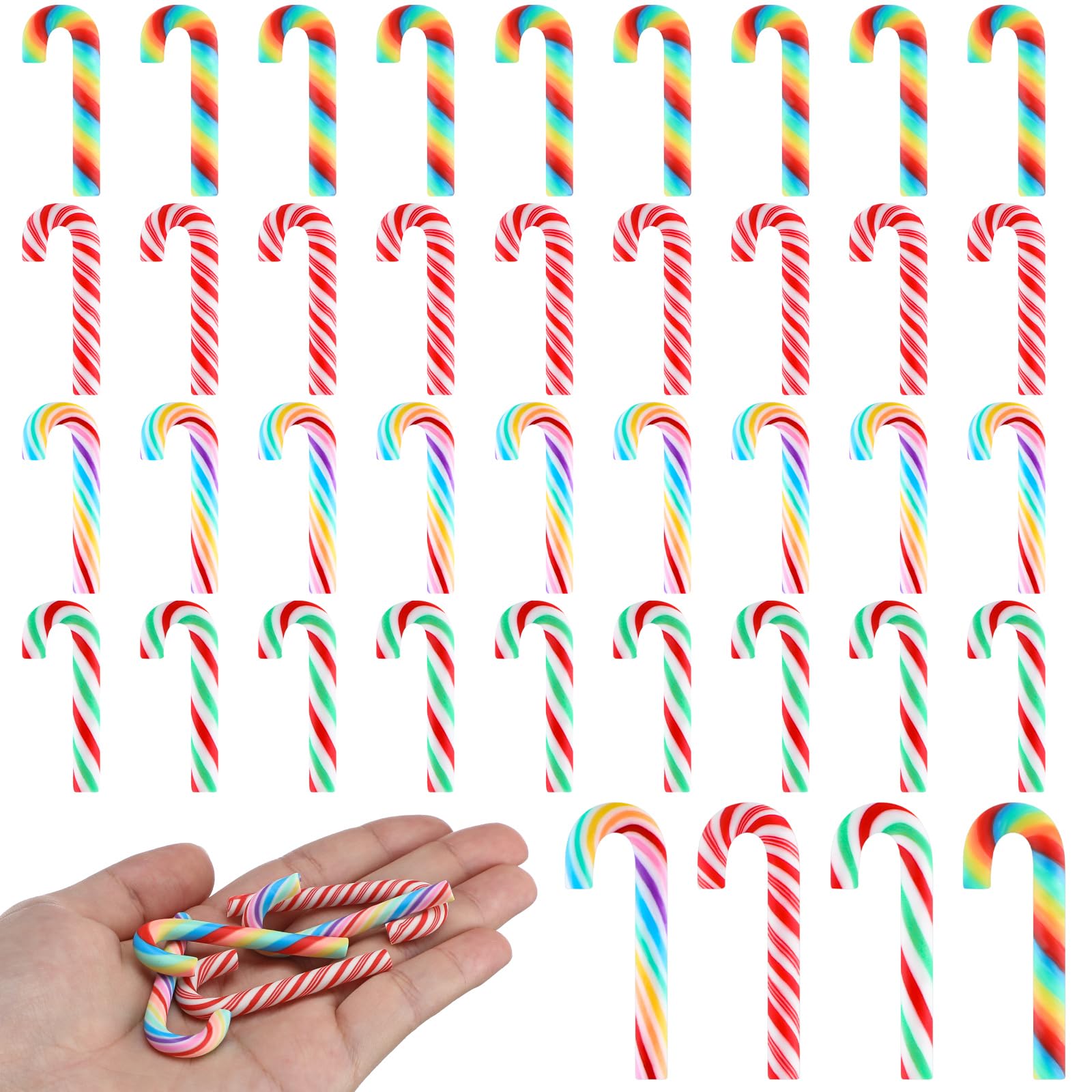 60 Pcs Christmas Fake Candy Decorations - Rainbow Peppermint Ornaments for Xmas Tree Hanging, DIY Holiday Party Crafts, Large Candy Cane Style - Perfect for Christmas Tree Decor, Home Party & Gift Wrapping