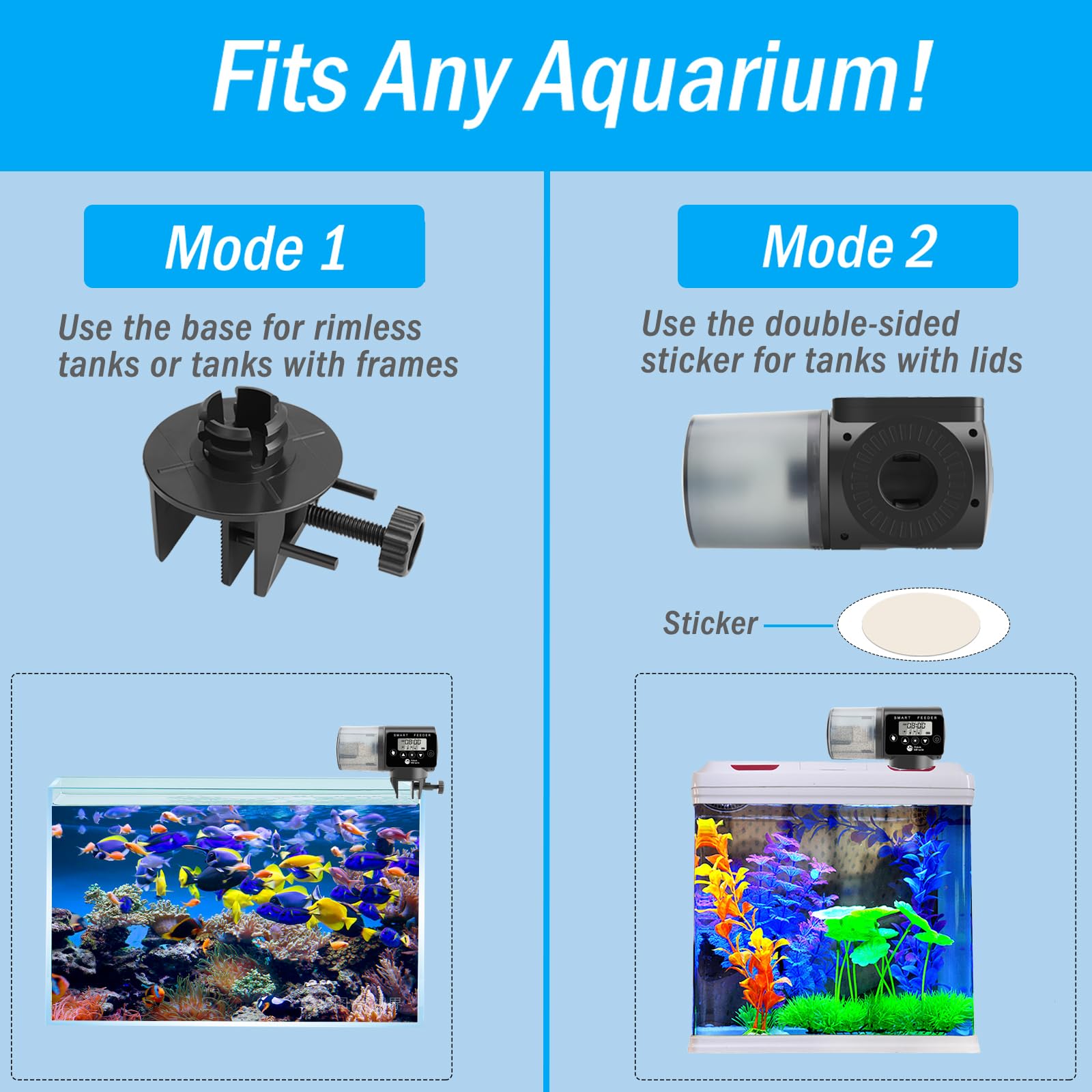 AquaMiracle Digital Automatic Fish Feeder for Aquarium - Programmable Timer with Adjustable Food Dispenser for Granules, Flakes & Pellets | Perfect for Vacation Care & Daily Feeding (LCD Display)