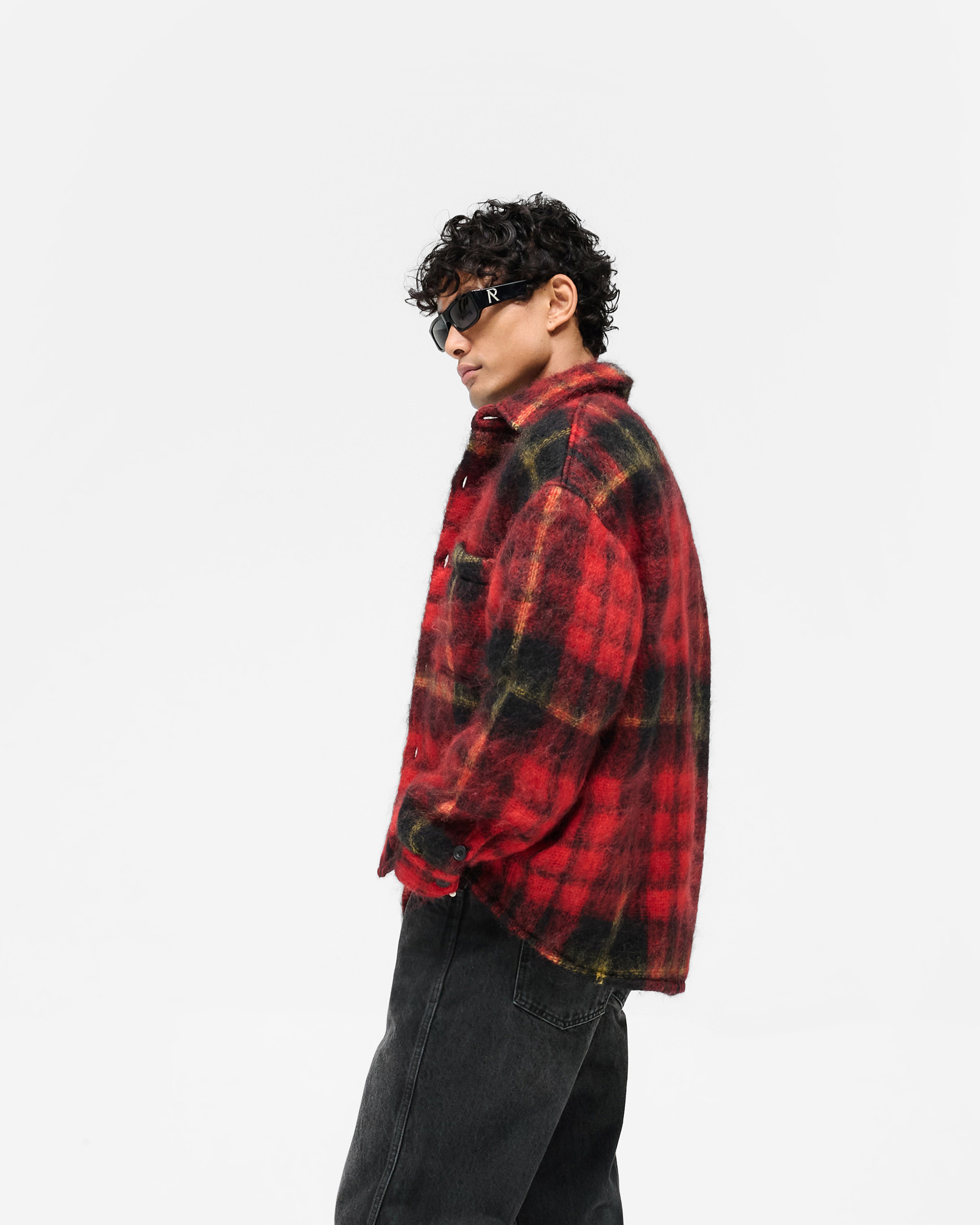 Stylish Mohair Overshirt in Red Check Pattern - Perfect for Casual Outings & Layered Fall/Winter Fashion