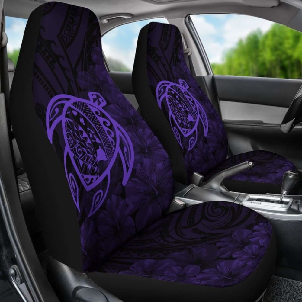 Alohawaii Car Seat Covers - Hawaii Turtle Map & Hibiscus Polyester Purple Design | Premium Protection for Cars, Trucks & SUVs | Perfect for Beach Trips, Road Adventures & Tropical Style