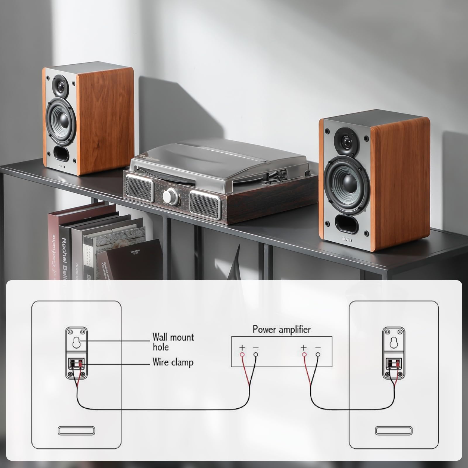 Edifier P12 Passive Bookshelf Speakers - 2-Way Hi-Fi Stereo Sound with Wall-Mount Brackets - Natural Wood Finish - Requires Amplifier - Perfect for Home Theater, Music Listening & Gaming Setup