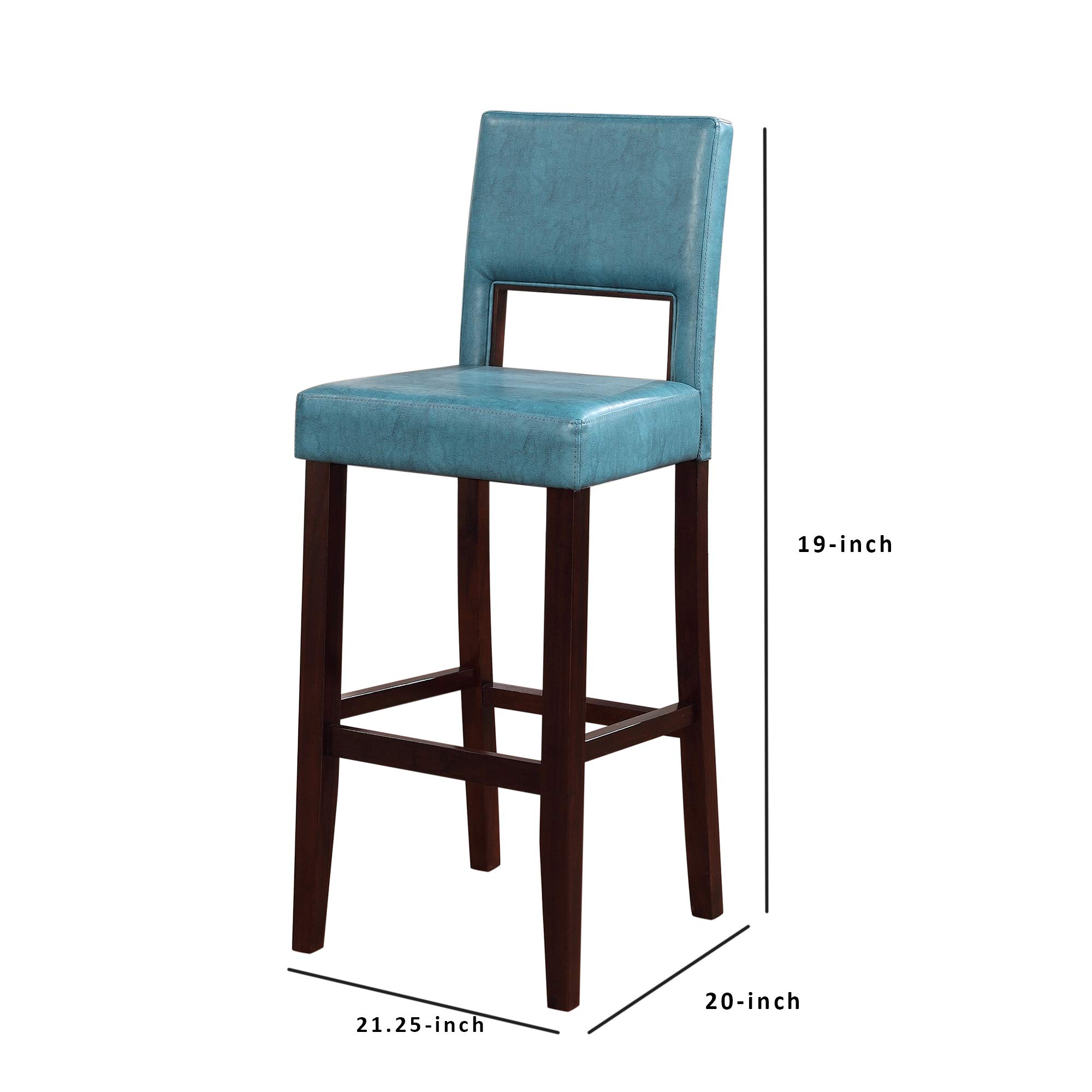 Benjara Wooden Bar Stool with Padded Seat & Open Backrest - Blue & Brown - Perfect for Kitchen Islands, Breakfast Bars & Home Decor