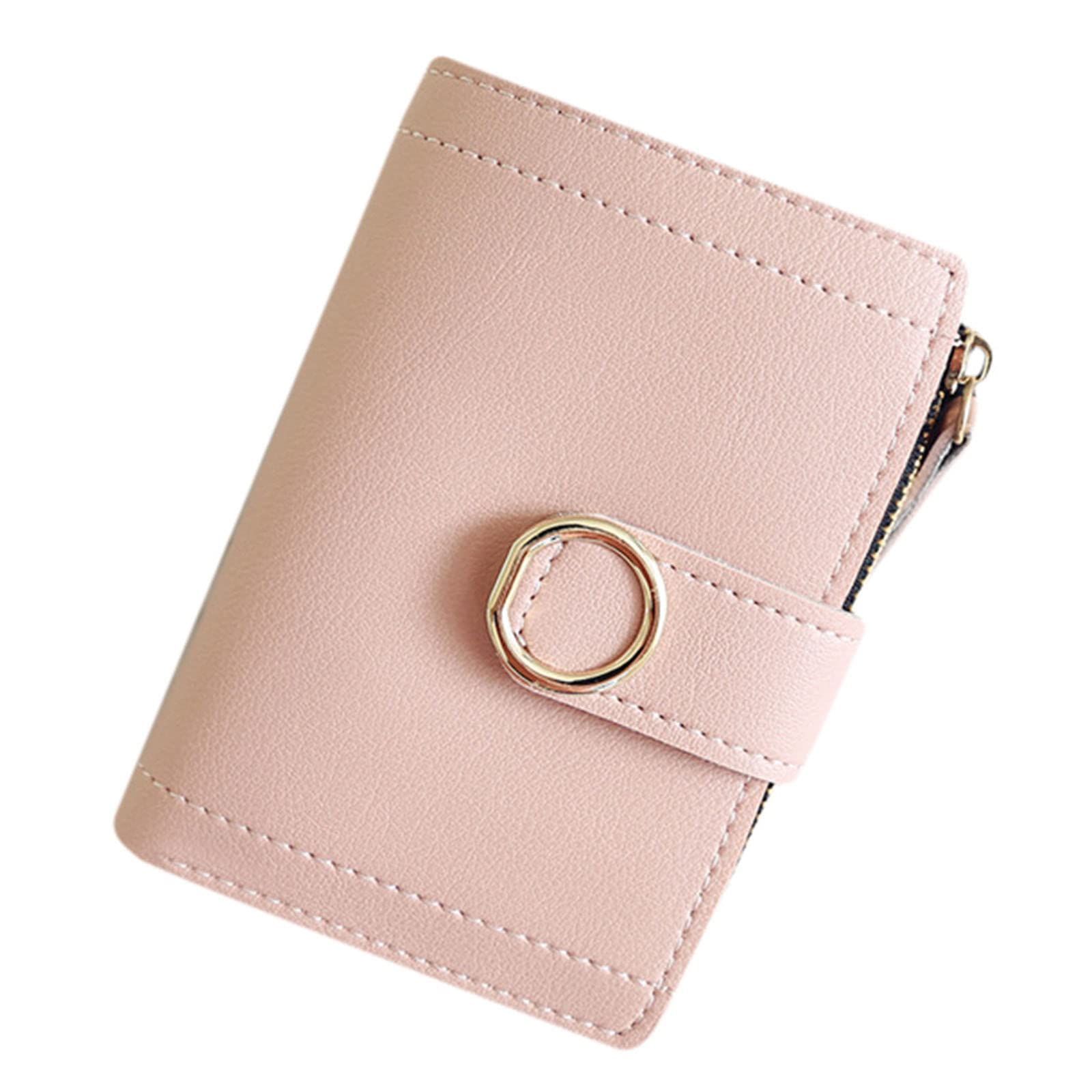 Stylish Women's PU Leather Coin Purse & Card Holder - Compact Zipper Wallet with Ring Buckle, Fashionable Solid Color Small Purse for Students (Pink) - Perfect for Everyday Use, Travel, and Gift Giving