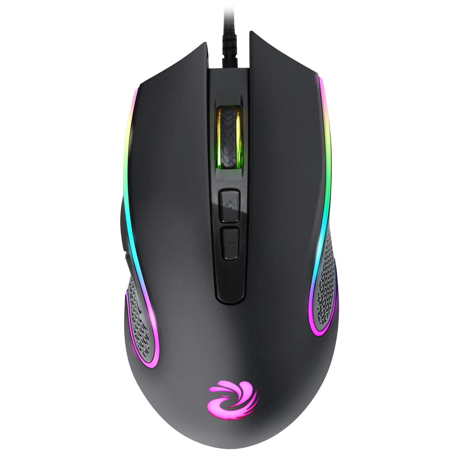 aMZCaSE Wired RGB Optical Mouse - 7 Buttons, 7200 DPI Adjustable USB Computer Mouse for Office, Home, Gaming, and Productivity on Laptop, PC, Desktop, and Notebook (Black)
