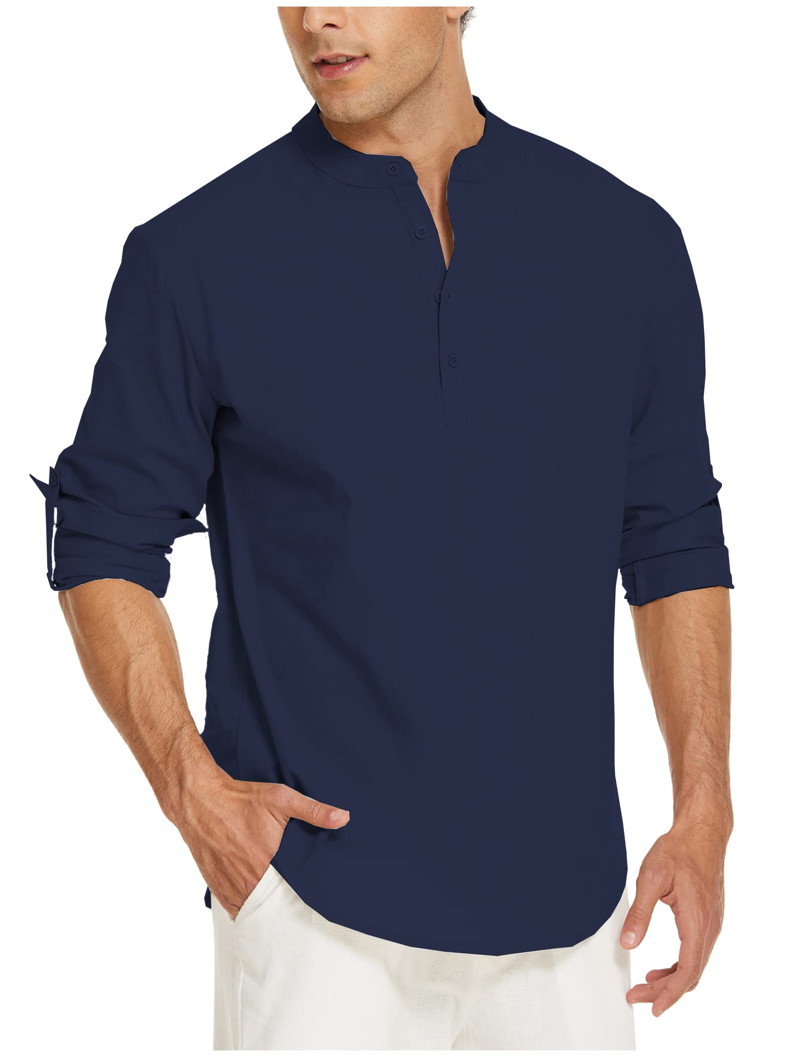 Tinkwell Men's Linen Long Sleeve Shirt - Breathable Cotton Casual Henley Button Down Top in Solid Colors (S-XXL) | Perfect for Beach Outings, Summer Travel & Casual Wear