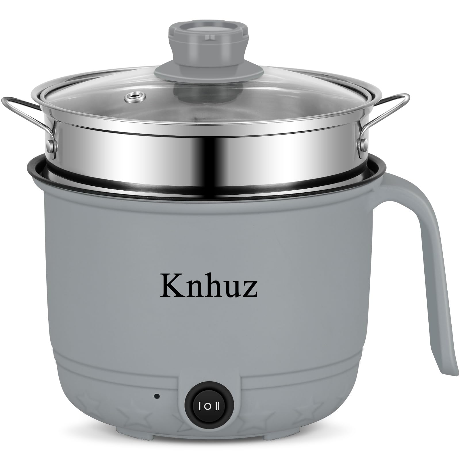 1.8L Electric Hot Pot with Steamer - Portable Mini Self-Heating Cooker for Noodles, Ramen, Pasta, Steak & Shabu Shabu | Non-Stick Gray Pot for Dorm, Office & Travel | Fast Cooking & Easy Clean