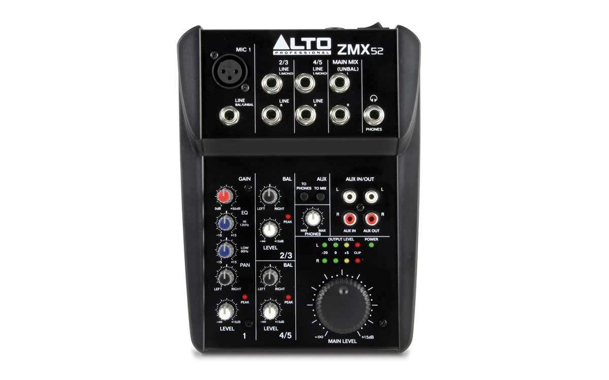 Alto ZMX52 Professional Audio Mixer - 4-Channel Portable DJ Mixer with USB & Bluetooth for Live Performances, Studio Recording & Home Karaoke