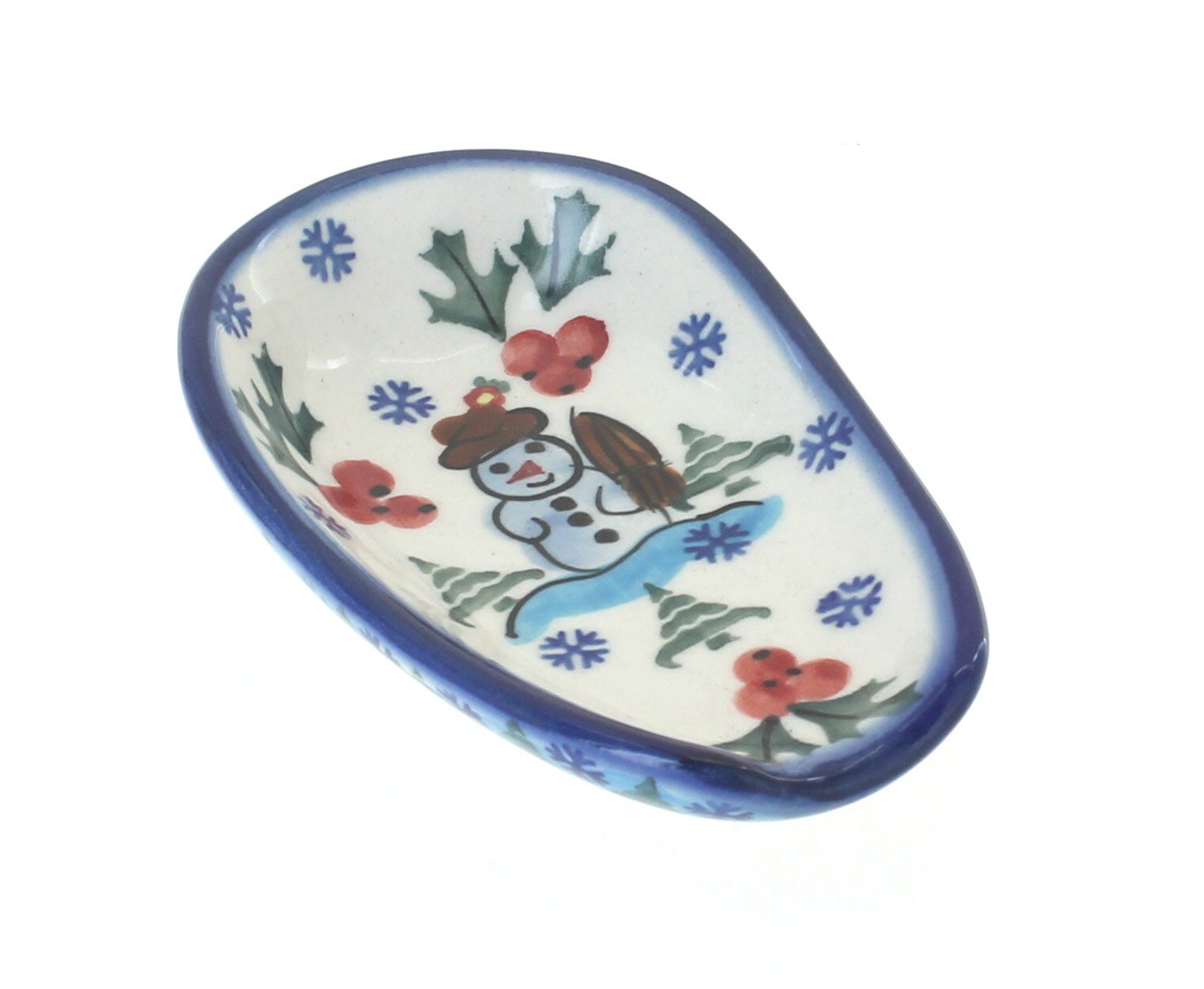 Blue Rose Polish Pottery Frosty Duo Small Spoon Rest - Handcrafted Ceramic Spoon Holder for Coffee, Tea & Kitchen Decor - Perfect for Hot Beverages & Dining Table Setting