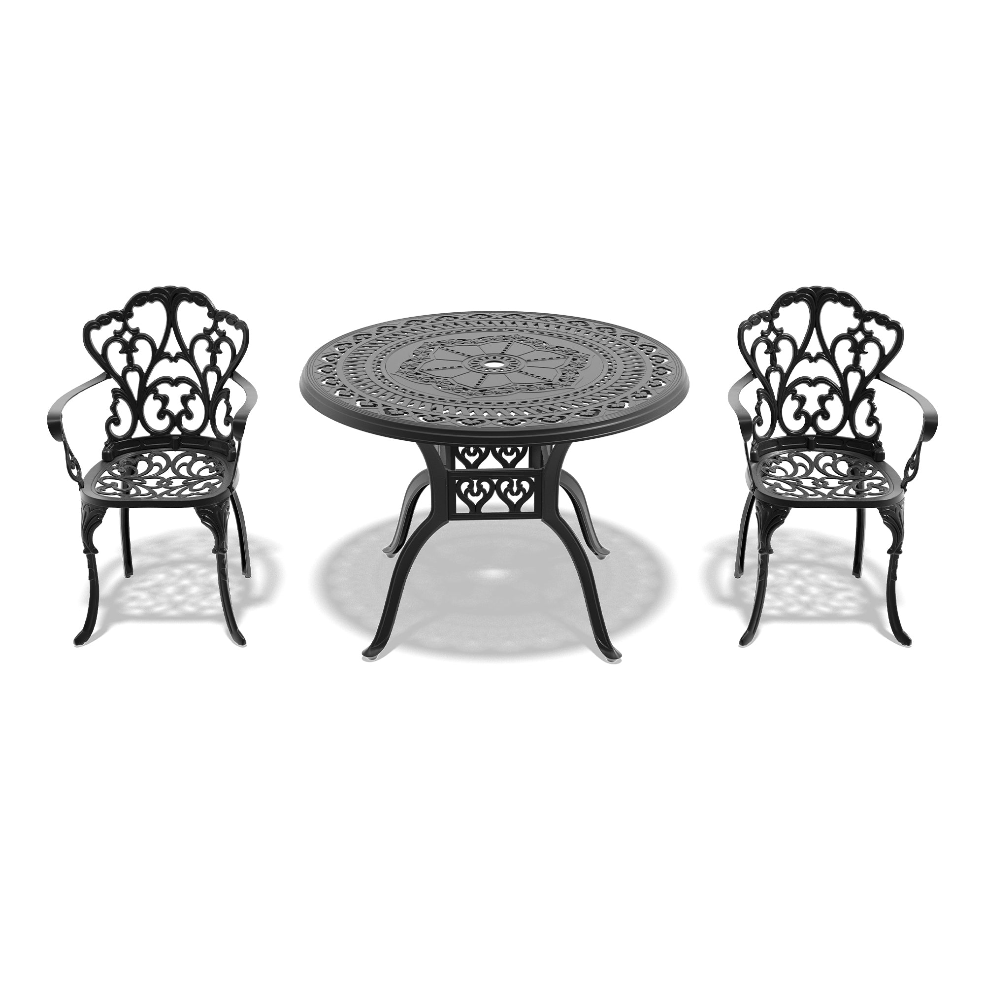 3-Piece Cast Aluminum Patio Furniture Set with Cushions (Random Colors) - Outdoor Dining & Lounge Set for Garden, Poolside, and Backyard Relaxation