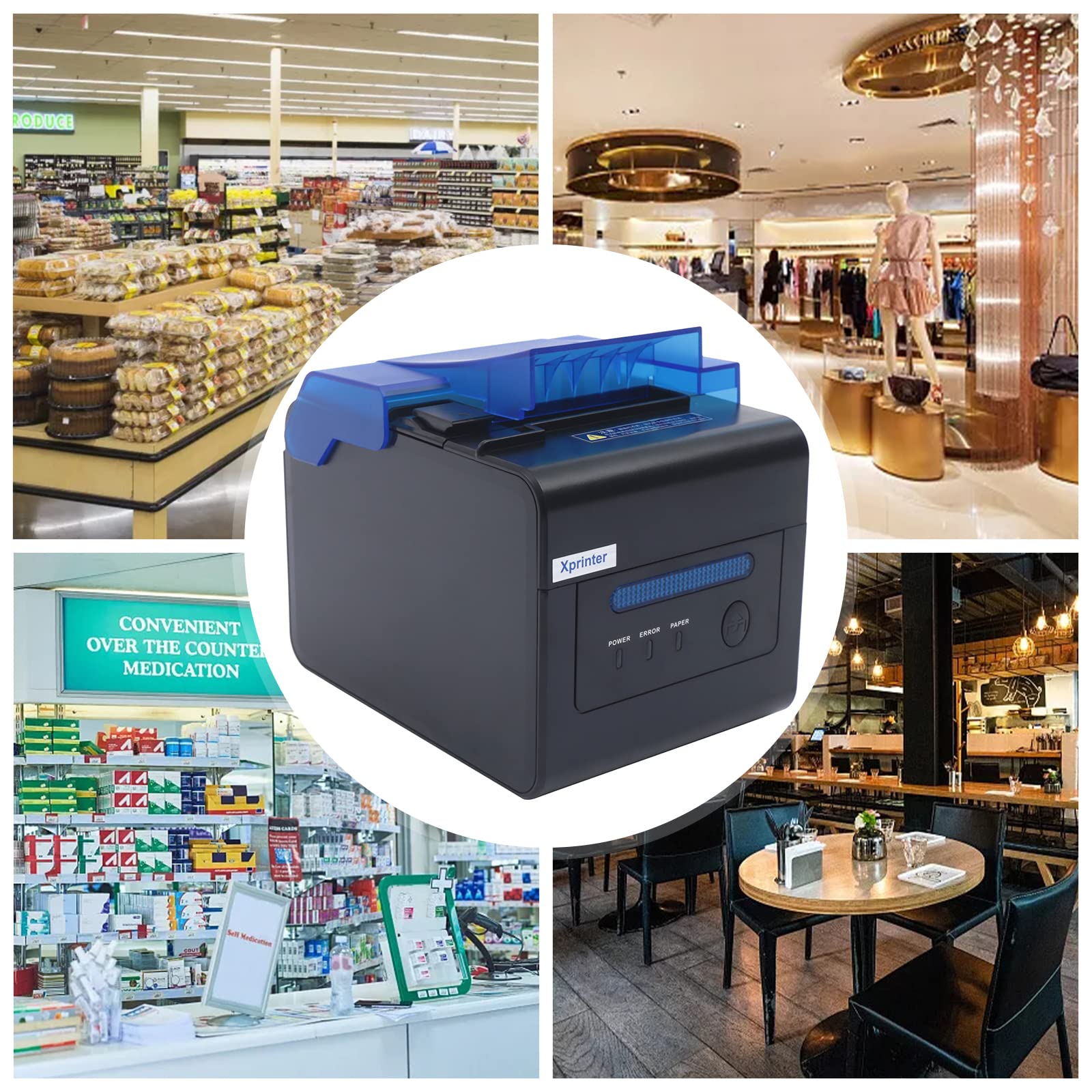 80mm Thermal POS Printer with Auto Cutter & Audible Alarm - USB/Serial/Ethernet Connectivity, ESC/POS & Cash Drawer Support - Ideal for Restaurants, Retail Stores & Kitchen Use