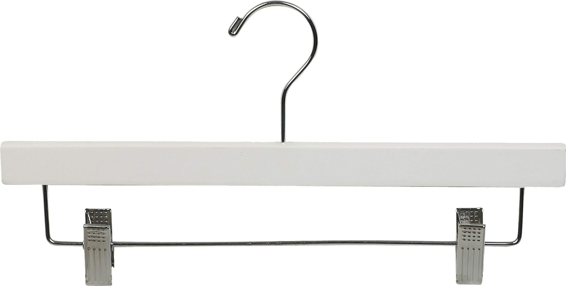 Premium White Wooden Pant Hangers with Adjustable Cushion Clips - Flat Wood Bottom & Chrome Swivel Hook (Set of 100) - Ideal for Closet Organization, Retail Stores, and Professional Garment Care by The Great American Hanger Company