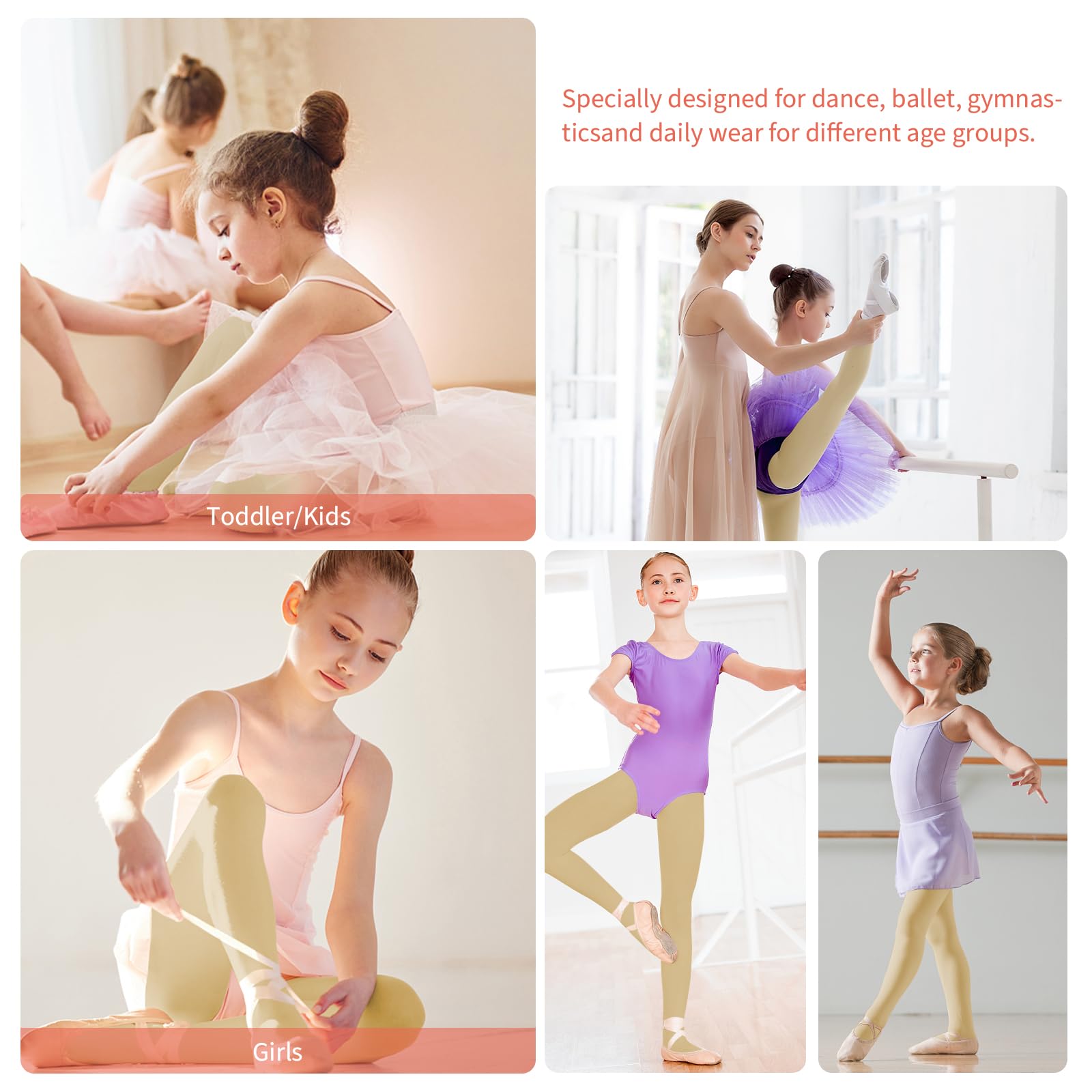 Buauty Girls Ballet Dance Tights - Ultra Soft Footed Leggings for Toddler, Little & Big Kids | Perfect for Ballet Practice, Recitals & Dance Classes