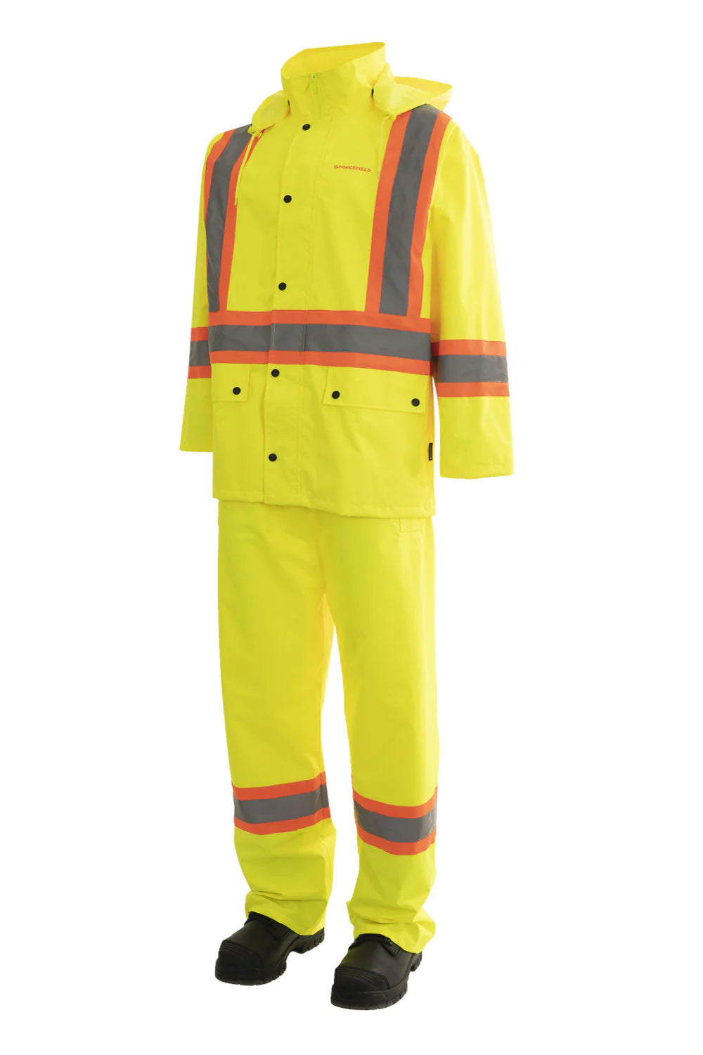 FORCEFIELD 3 Piece CSA Approved Hi-Visibility Rain Suit - Waterproof Safety Workwear for Construction & Outdoor Jobs (023 HVRSSOR) | Ideal for Road Workers, Utility Crews & Emergency Responders in Wet Conditions