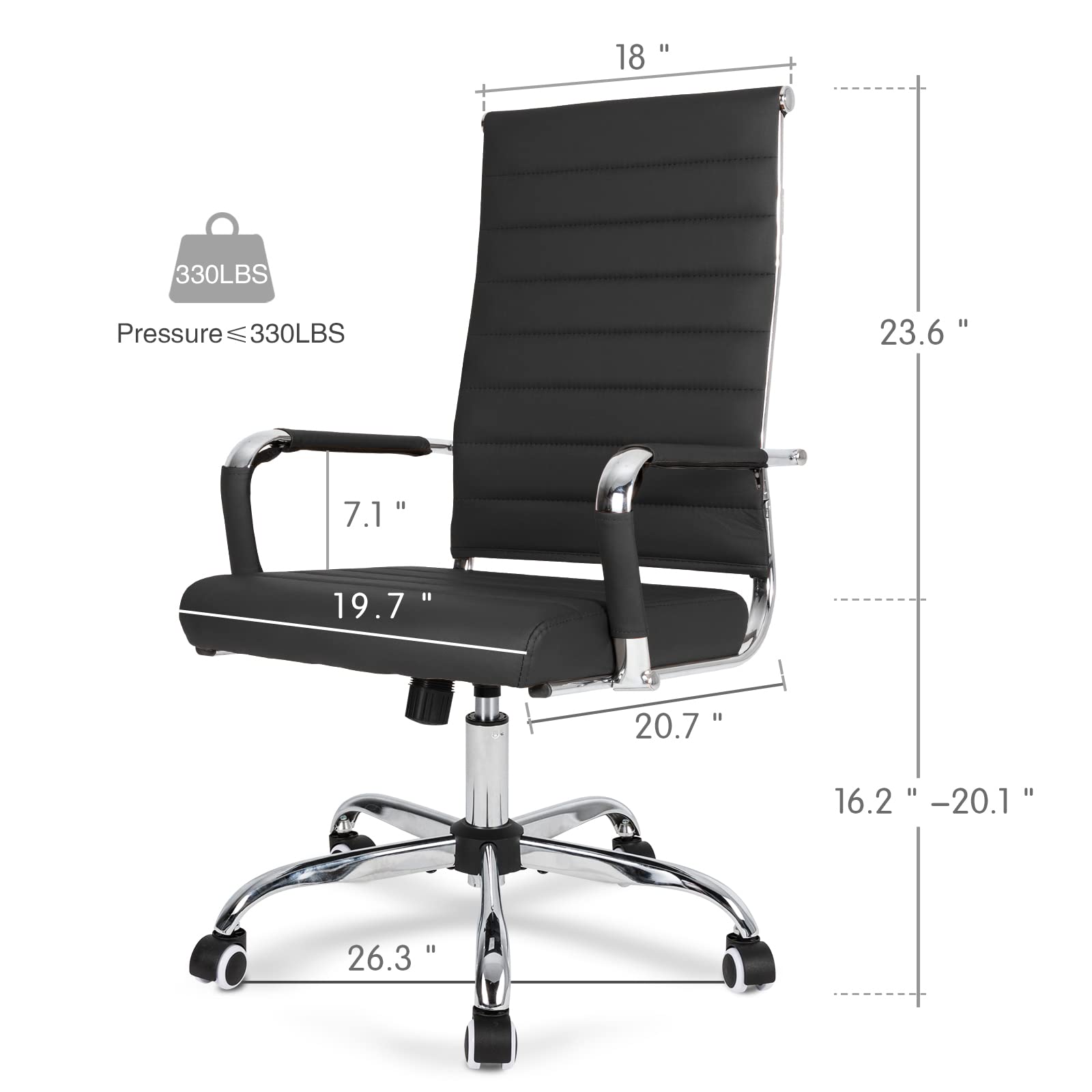 Ergonomic High Back Office Chair - Modern Leather Executive Desk Chair with Adjustable Height & Swivel, Ribbed Design for Comfort - Perfect for Home Office, Conference Rooms & Computer Workstations (Black)