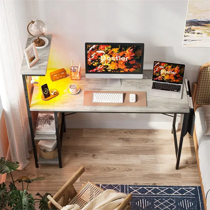 Bestier 51 Inch LED Gaming Desk with 4 Tier Shelves & Storage Bag - Perfect for PC Gaming Setup, Home Office & Streaming Station